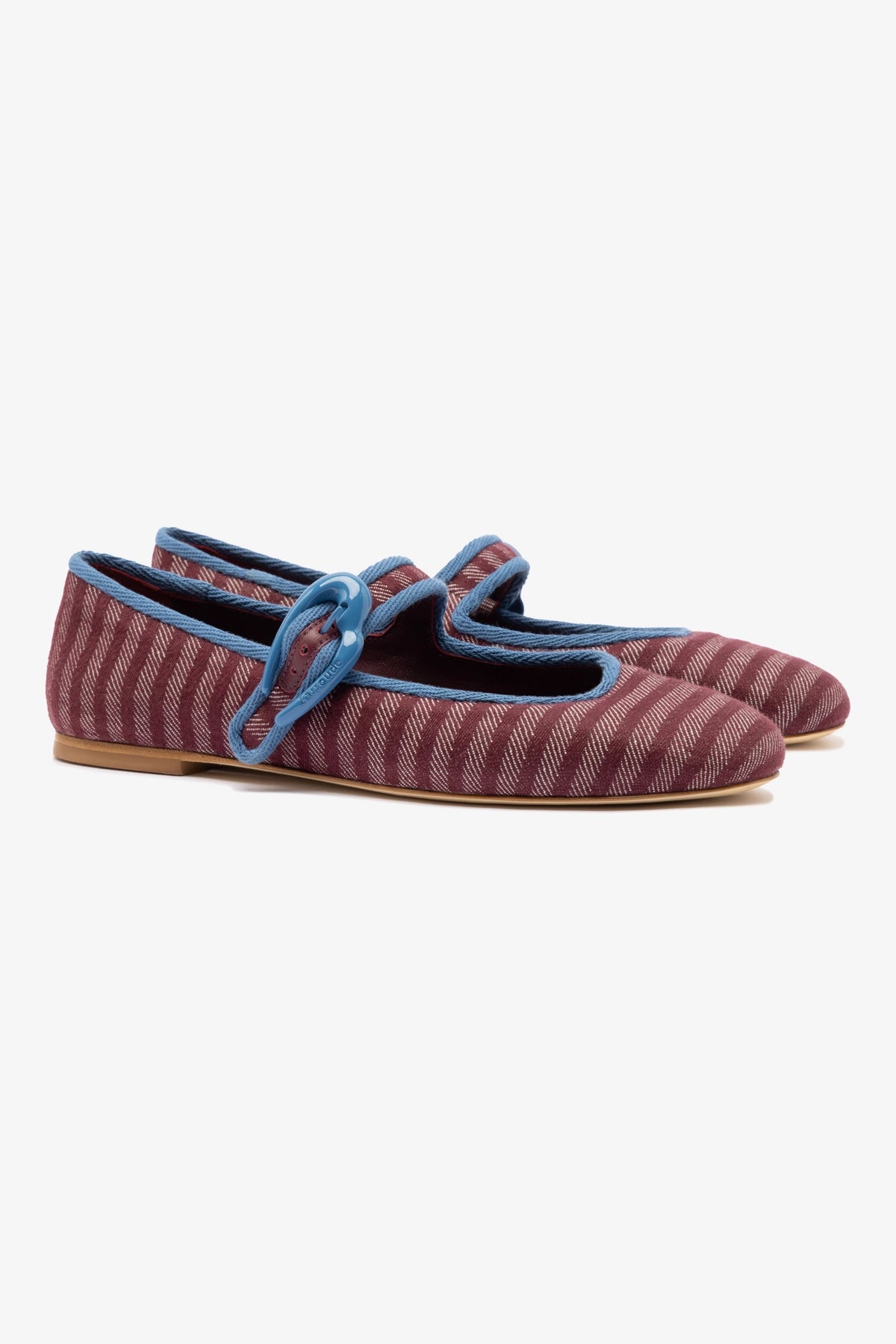 Verona Ballet Flat Shoes for Women - Wine Striped Fabric with Blue Stone Embellishments | Comfortable & Stylish for Casual Wear, Office, and Special Occasions