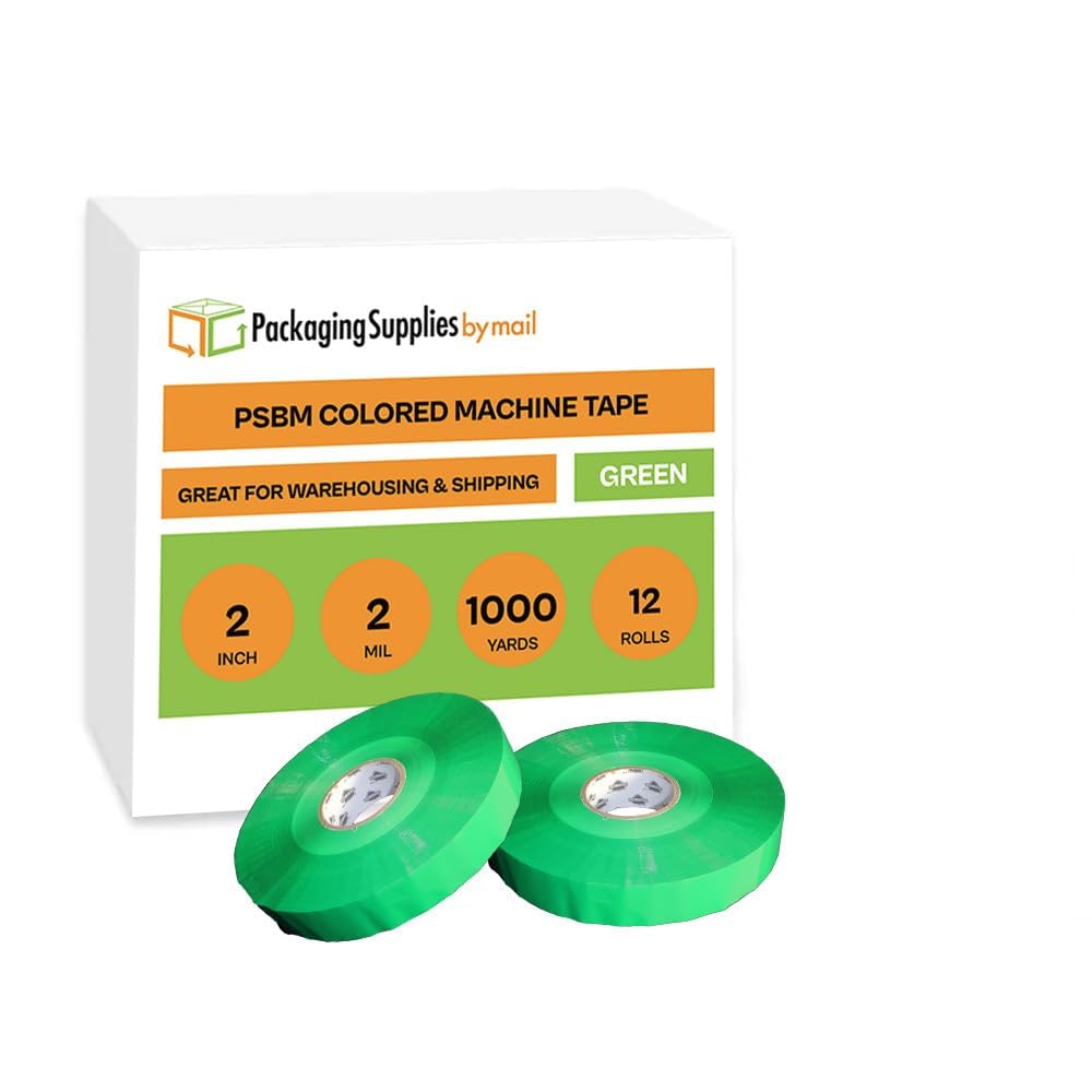 MMBM 2 Inch x 1000 Yards Green Packing Tape - 12 Rolls Commercial Grade 2.0 Mil Shipping Tape with 3 Inch Core for Industrial Packaging, Warehouse Use & Ecommerce Shipping | Heavy-Duty Adhesive for Box Sealing, Moving & Logistics