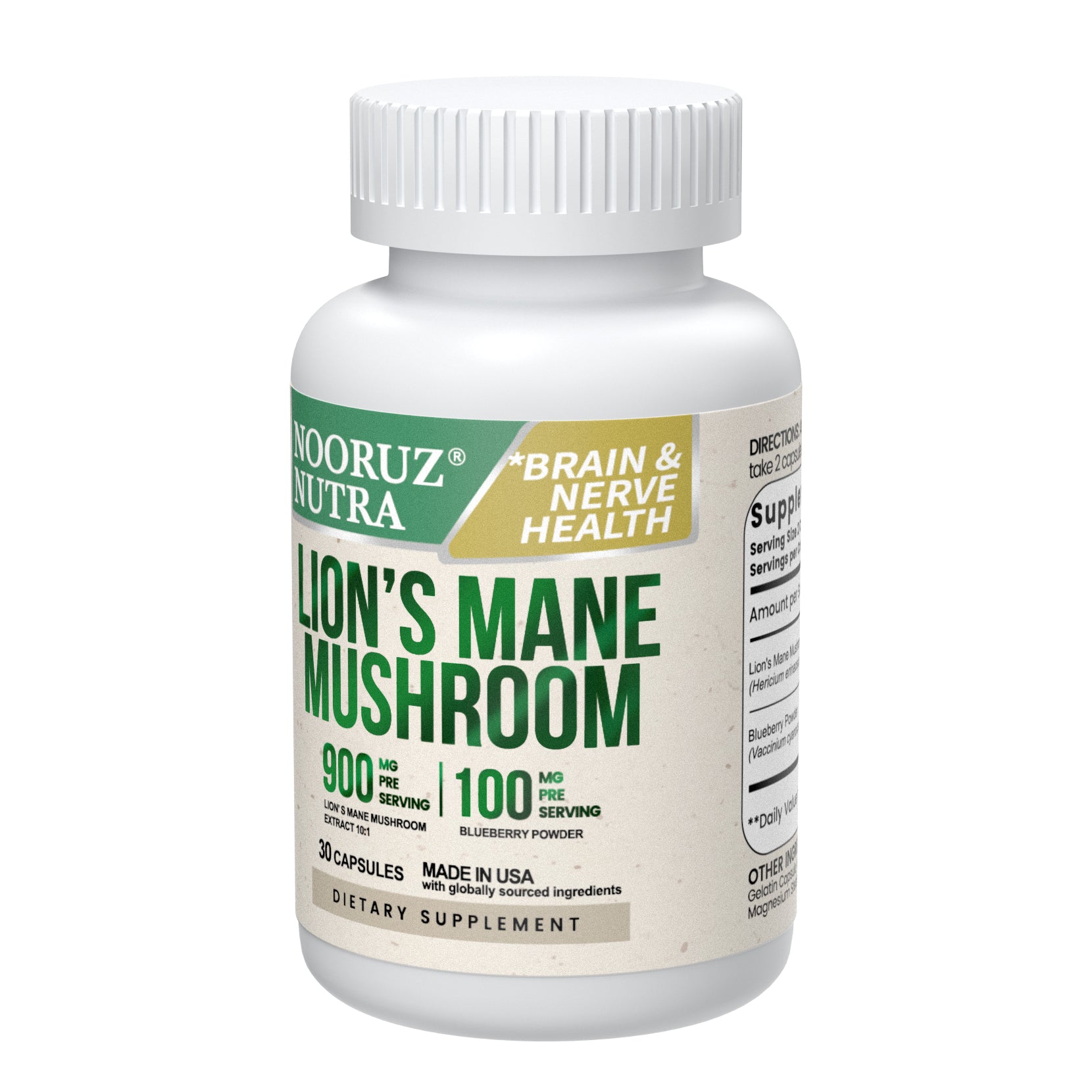 Lions Mane Mushroom 10:1 Extract & Blueberry Brain Booster Capsules - Cognitive Support, Memory & Focus Supplement for Adults - Enhance Mental Clarity & Concentration for Work, Study & Daily Performance