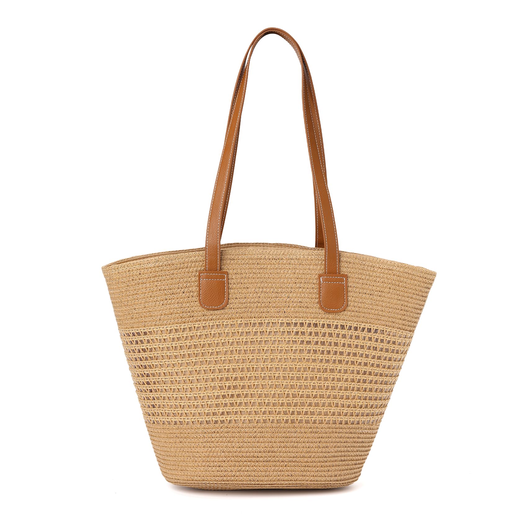 Women's Large Straw Beach Tote Bag - Woven Zipper Shoulder Handbag for Summer Vacation, Pool Party, and Outdoor Travel
