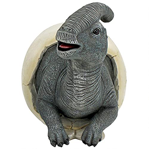 Design Toscano Prehistoric Parasaurolophus Dinosaur Egg Hatchling Garden Statue - Realistic Outdoor Dinosaur Decor for Lawn, Yard & Garden Landscaping