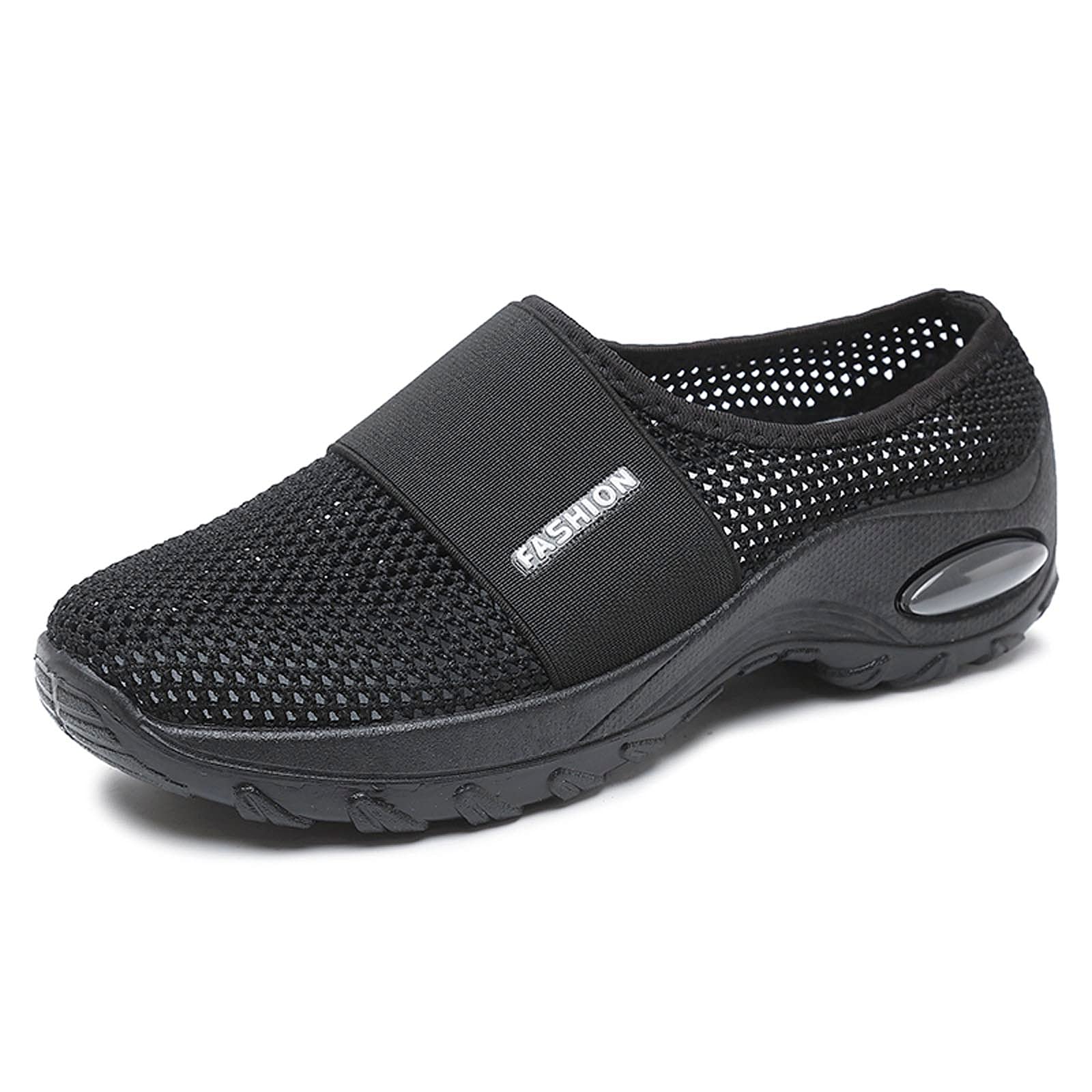 Women's Slip-On Sneakers - Comfortable House Shoes for Running & Athletic Wear - Black Non-Slip Indoor/Outdoor Casual Shoes for Home, Gym, and Daily Walking