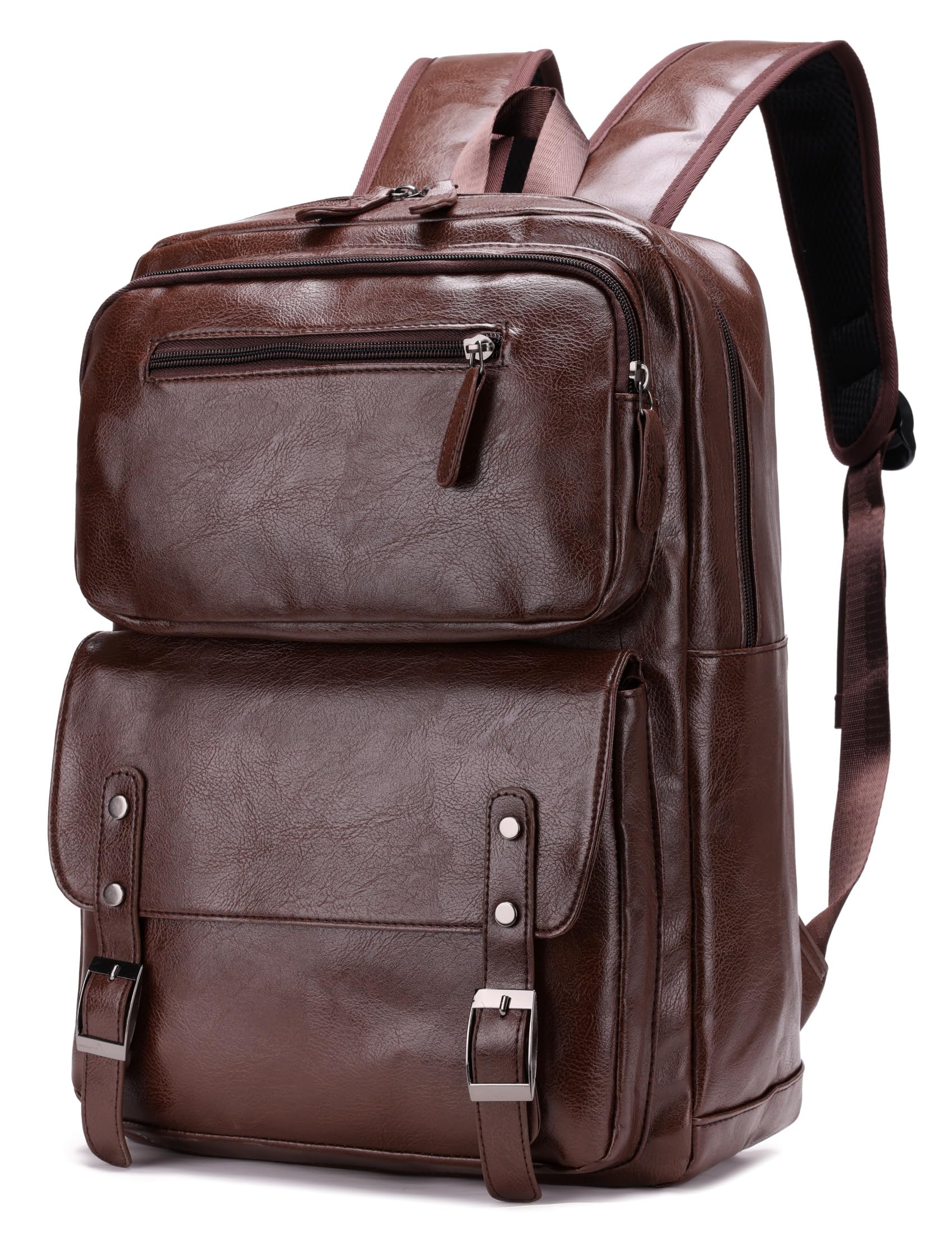 Premium PU Leather Casual Backpack for Men - Stylish Laptop Backpack for College & Daily Commuter - Large Capacity Work Bag (Brown) | Perfect for Office, School & Travel Use