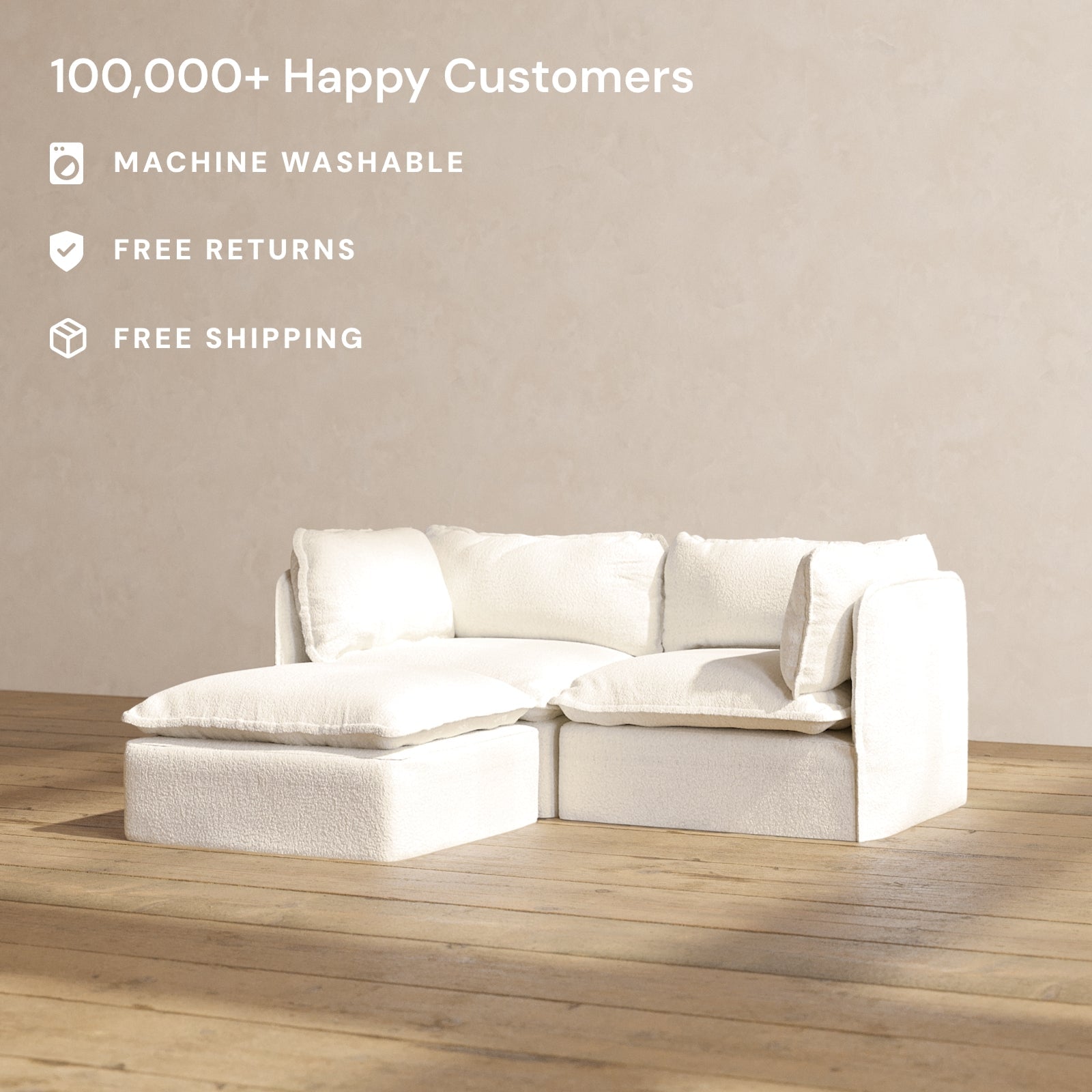 Modular Performance 2-Seater Sectional Sofa in Mousse Color | Modern L-Shaped Couch with Removable Cushions | Perfect for Small Living Rooms, Apartments & Cozy Spaces
