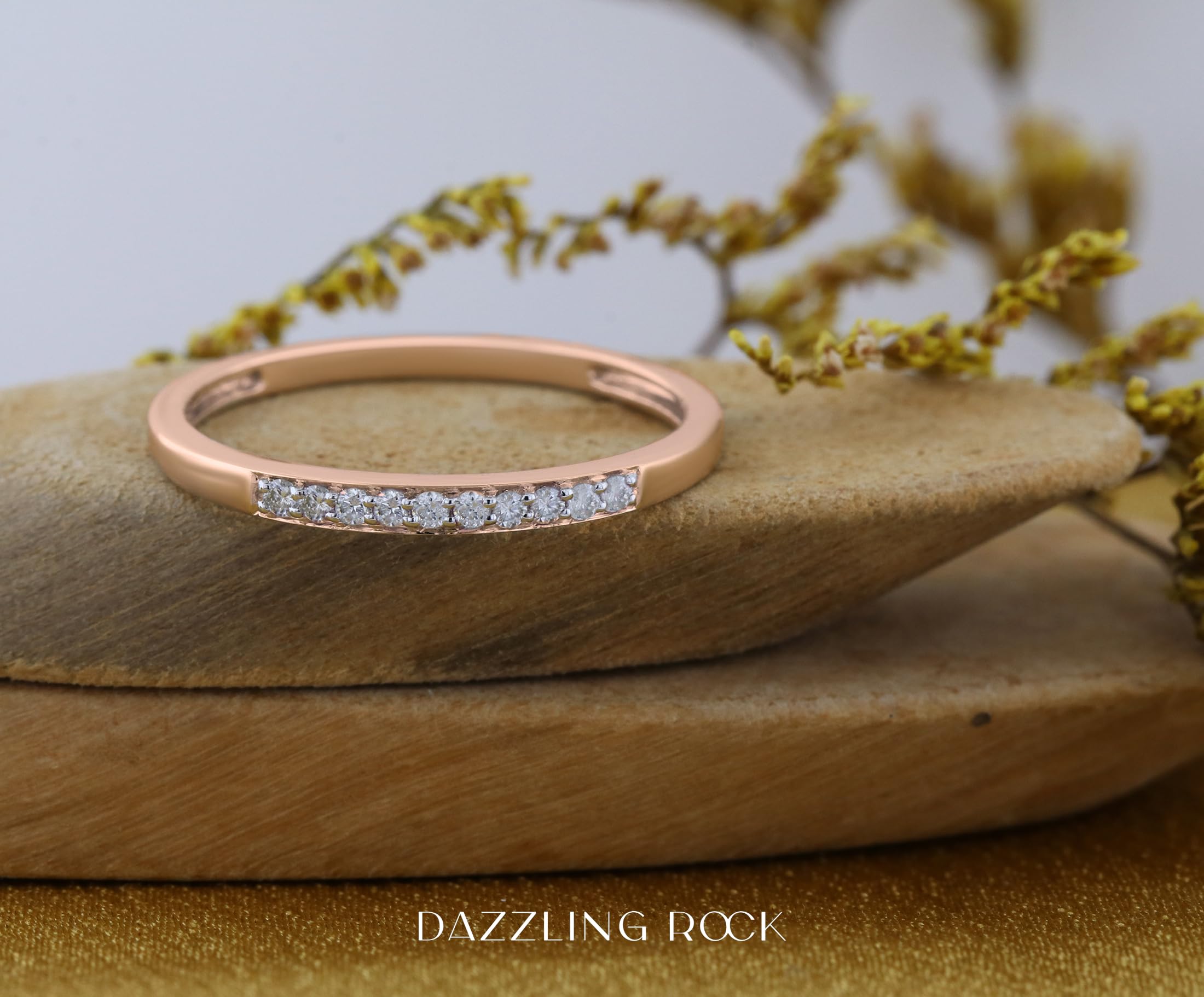 Dazzlingrock 14K Solid Gold Stackable Ring for Women - 0.15 CTTW Round White Diamond Minimalist Band | Perfect for Everyday Wear, Anniversary Gifts & Wedding Stack Rings