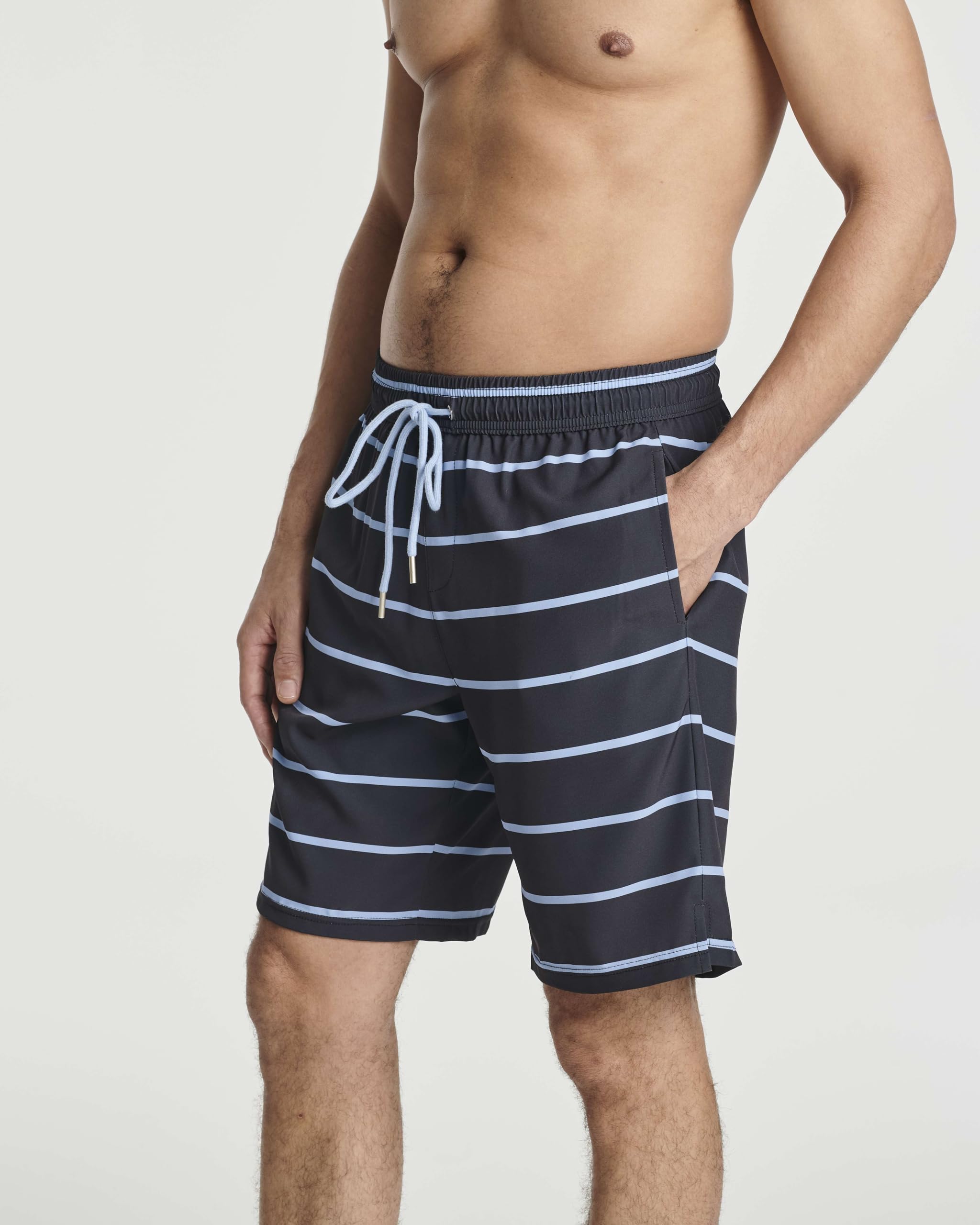 Real Essentials 3-Pack Men's 9-Inch 2-in-1 Swim Trunks with Compression Liner & Back Flap Pocket - Quick-Dry Board Shorts for Swimming, Beach & Water Sports