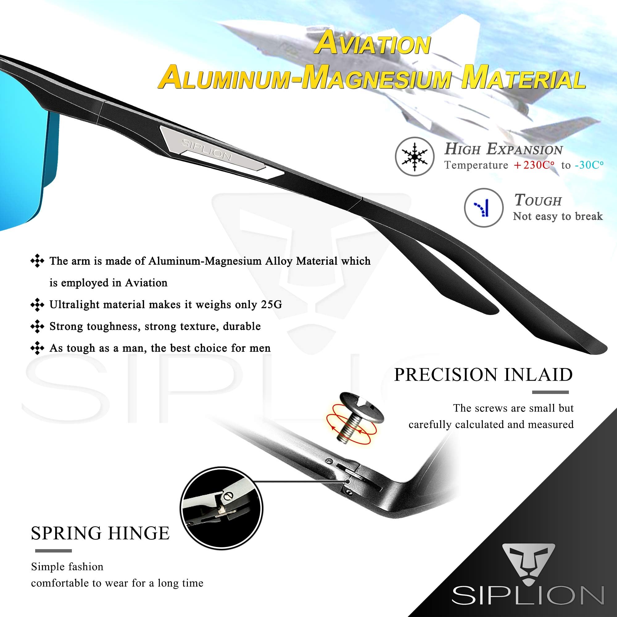 SIPLION Polarized Sports Sunglasses for Men - UV Protection Metal Frame for Golf, Fishing, Driving & Outdoor Activities