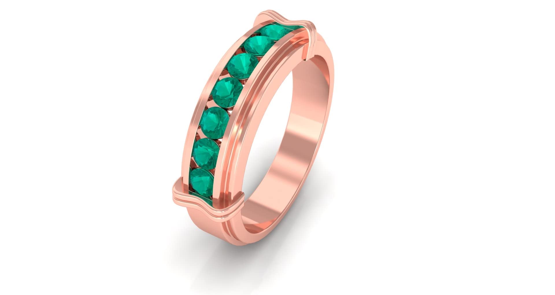 1/2 CT Natural Emerald Unisex Band Ring - 14K Solid Gold Wide Band Ring for Men & Women - Elegant Green Emerald Jewelry for Weddings, Anniversaries & Special Occasions