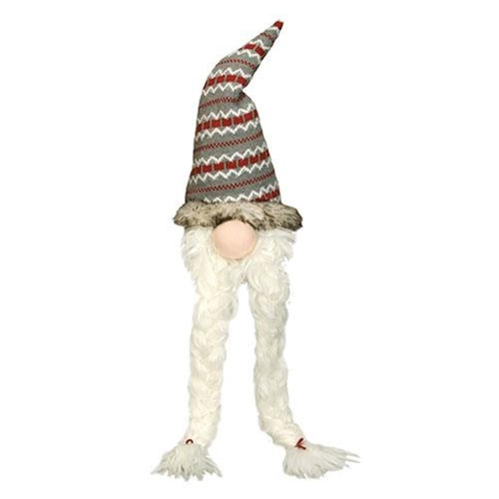 Long Braids Santa Gnome with Striped Hat - Christmas Decoration for Home, Office & Holiday Party Decor