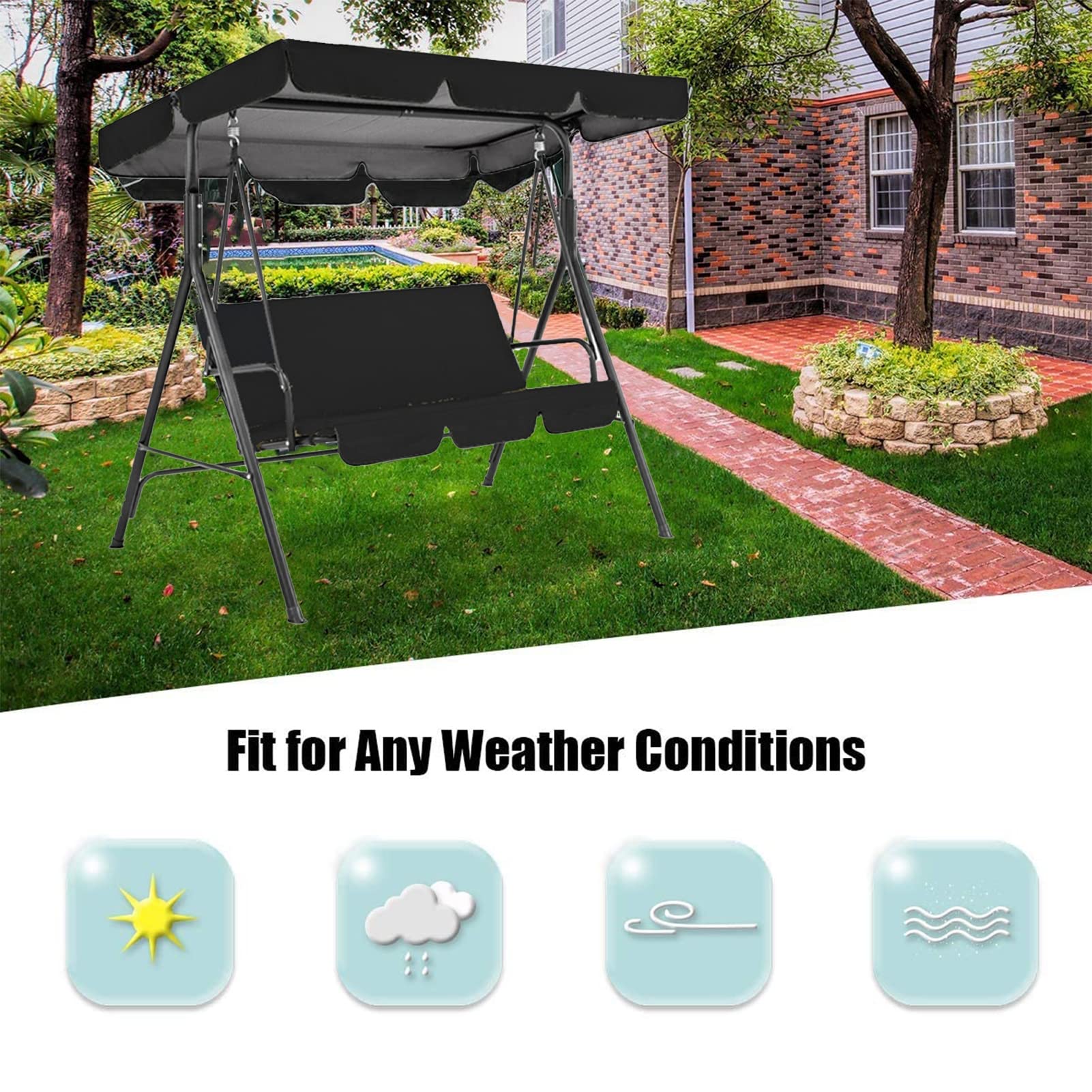 FYTY 210D Waterproof Patio Swing Canopy Replacement Cover - Grey, 164x114x15cm - Durable Sunshade for 2/3 Seat Garden Swing Chairs - Perfect for Outdoor Relaxation in Backyard, Porch or Deck