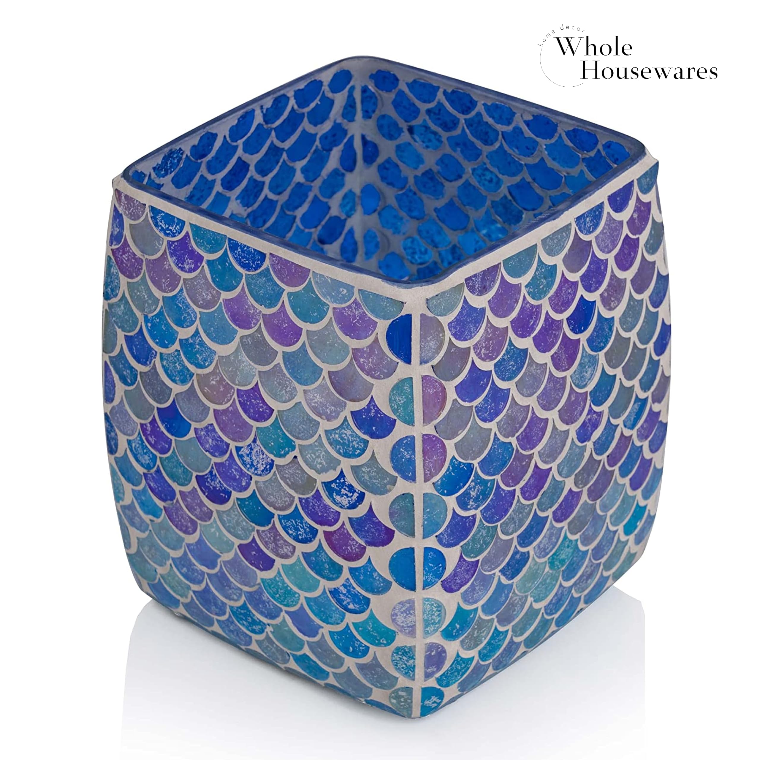 Mosaic Glass Tissue Holder - Decorative Square Box Tissue Cover for Bathroom & Living Room | Mermaid Design | Whole Housewares Tissue Cube Box Case | Perfect Home Decor & Gift Idea