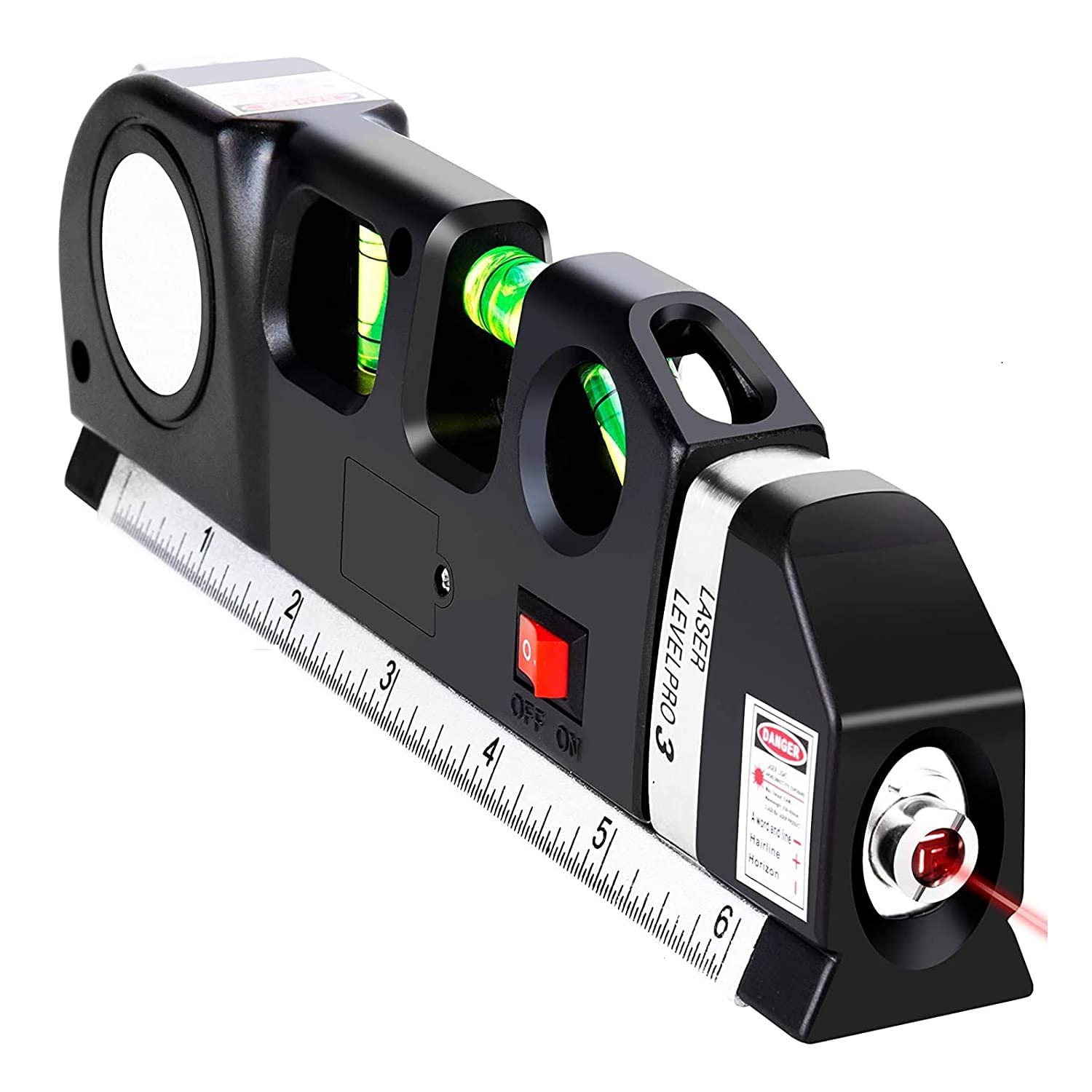 MORE BUY Self-Leveling Laser Level Tool - 360° Horizontal & Vertical Alignment with Bubble Vials, Measuring Tape & Ruler - Perfect for Construction, DIY Projects, Picture Hanging & Home Renovation (Black)