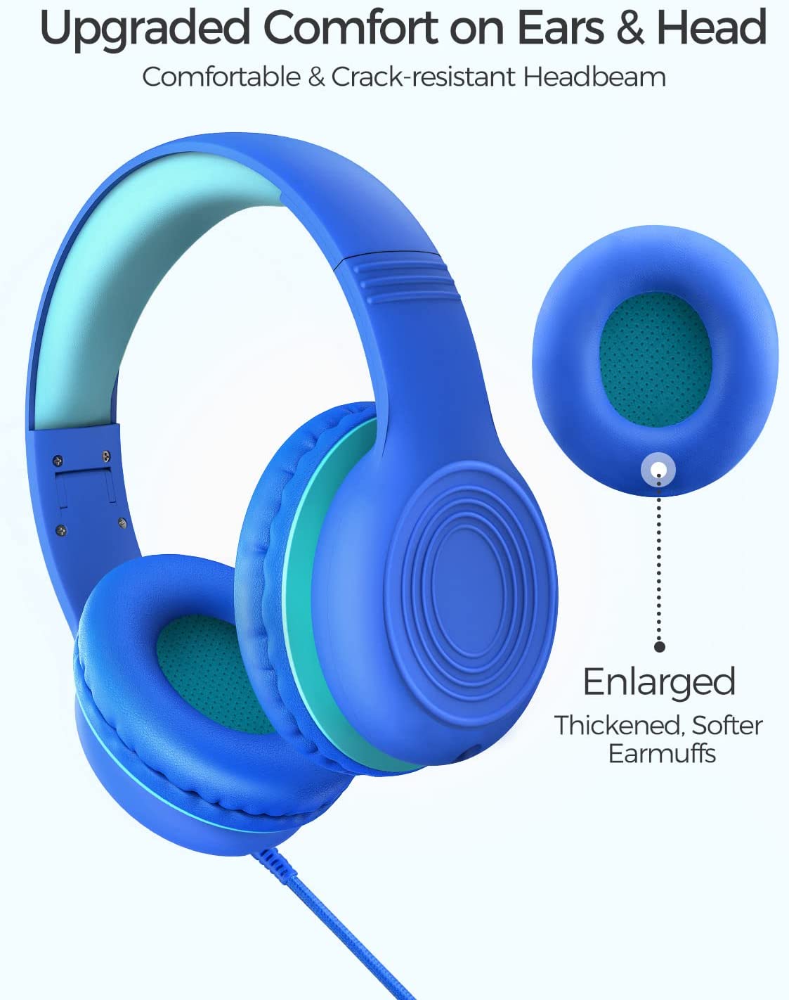 Mpow CH6s Kids Headphones with Adjustable Headband - Safe Wired Headphones for Children, Perfect for School, Travel & Online Learning