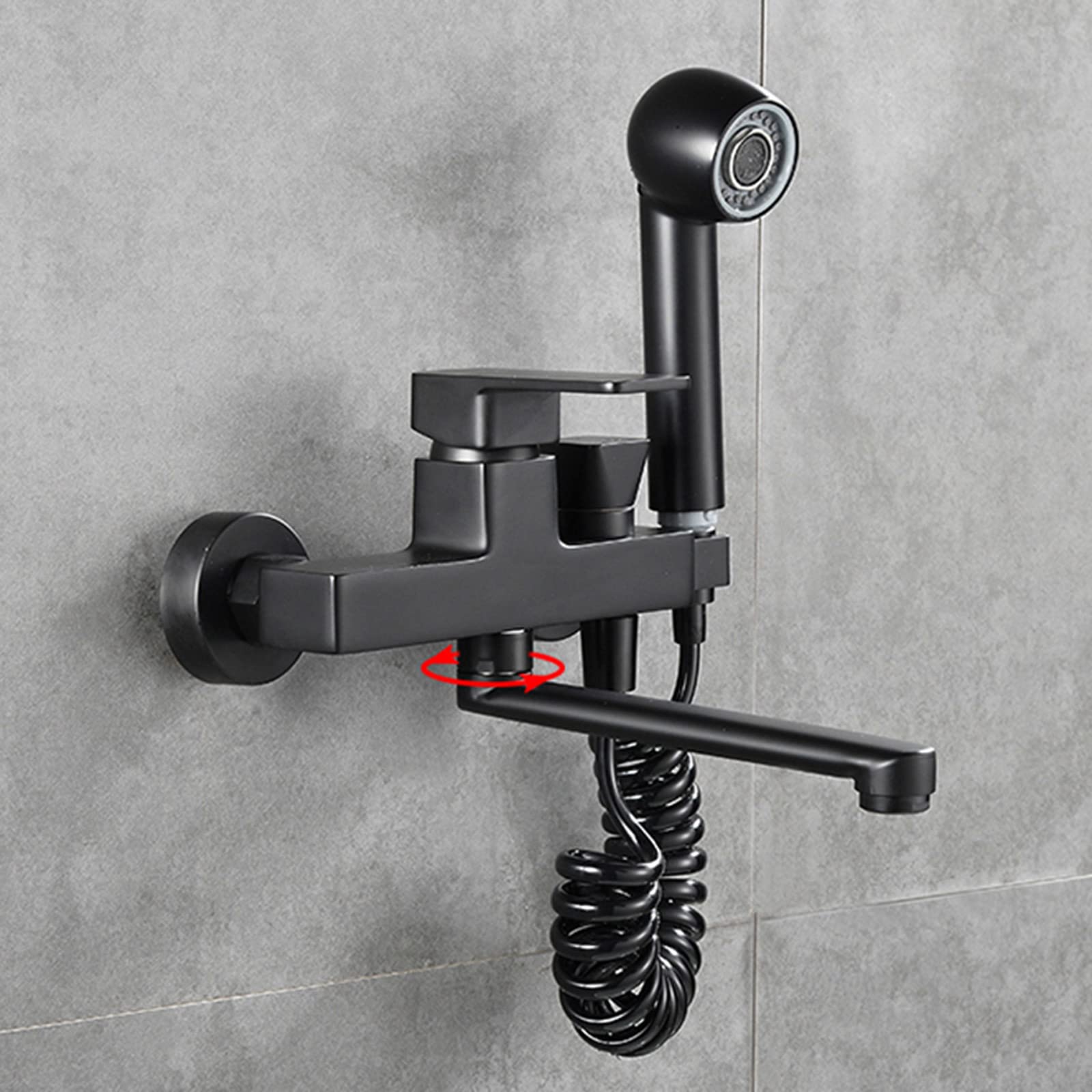 Black Wall Mount Kitchen Faucet with Sprayer - Hot & Cold Water Mixer Tap for Sink - 25cm Double Hole Mount - Perfect for Small Kitchens & RVs