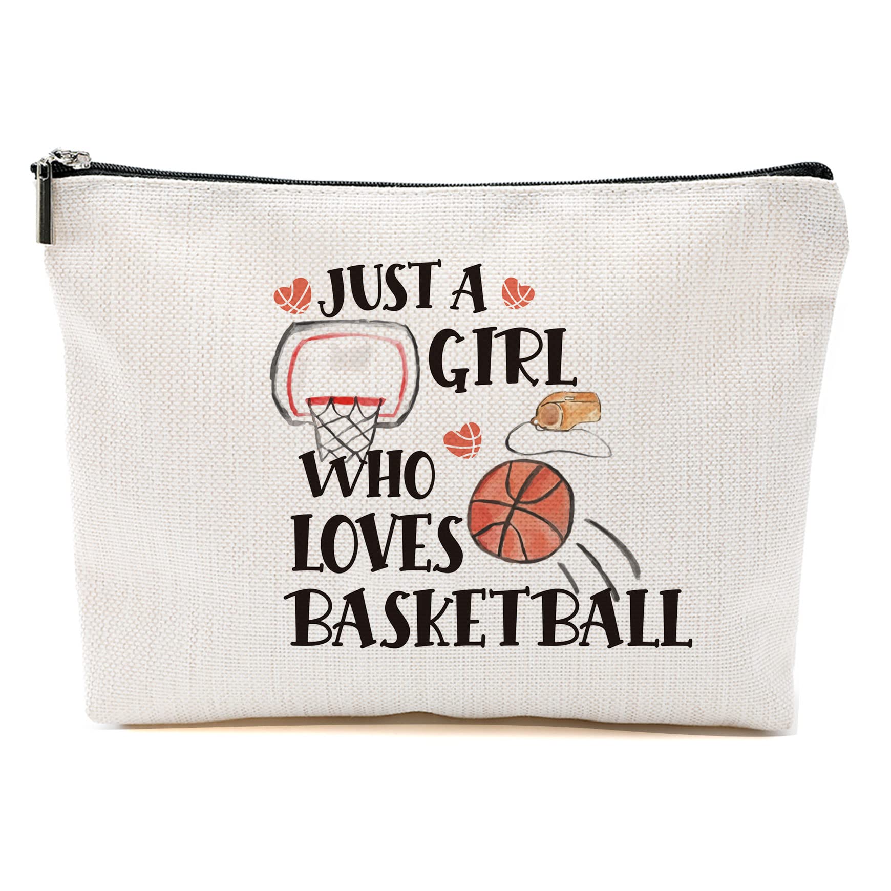 Basketball Makeup Bag - Cute Travel Cosmetic Case for Girls & Basketball Lovers | Perfect Birthday, Christmas Gift for Bestie, Sister | Just A Girl Who Loves Basketball | Gym, Travel & Game Day Essentials