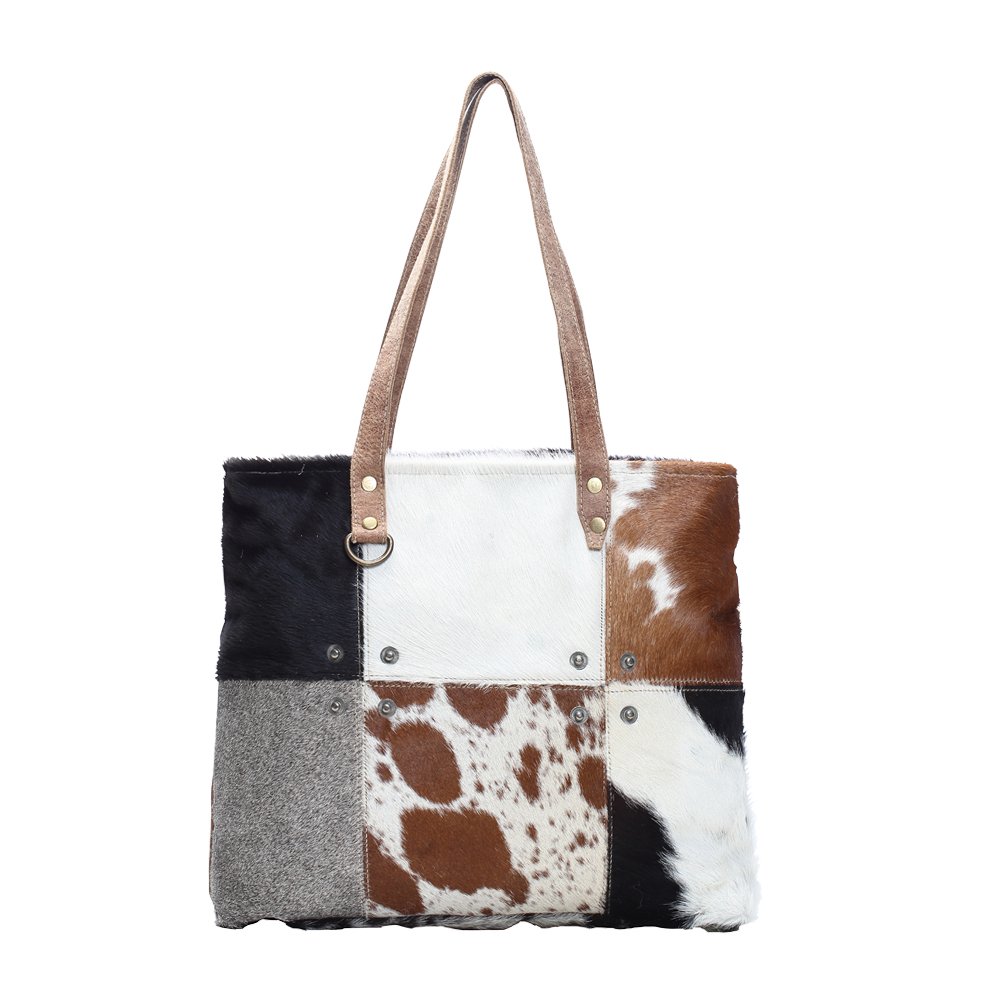 Myra Genuine Cowhide Leather Tote Bag with Patches - Stylish Brown Handbag for Women, Perfect for Work, Travel & Everyday Use (Model S-1163)