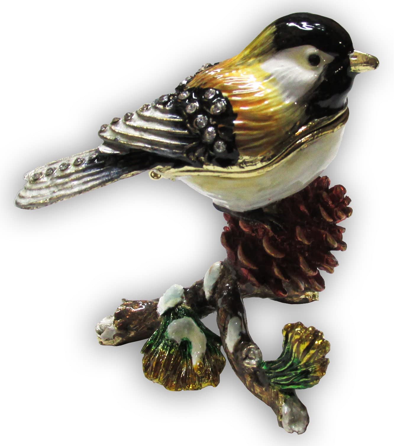 Elegant Chickadee Jeweled Trinket Box with Genuine Austrian Crystals - Perfect for Jewelry Storage, Gift Giving & Home Decor