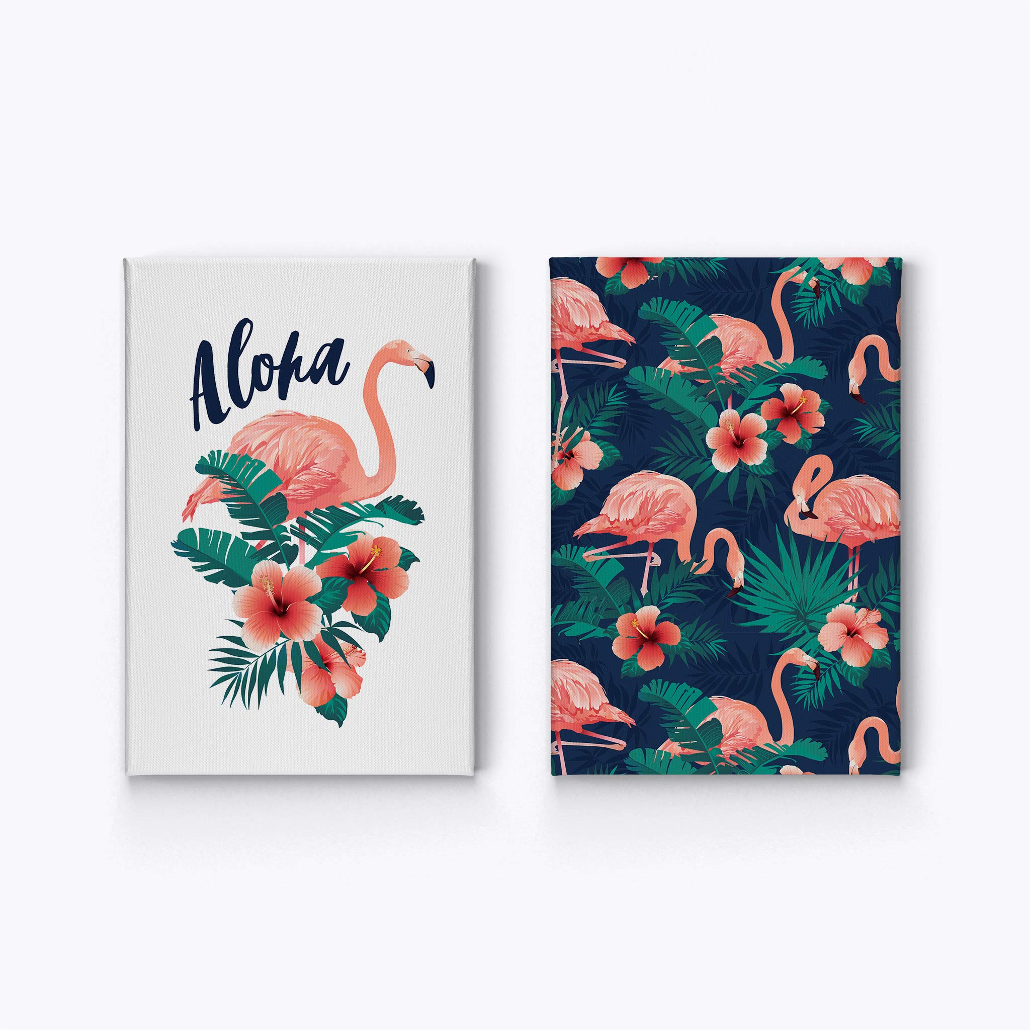 Aloha Flamingo Canvas Wall Art Set - 2 Panel Tropical Flamingo Prints for Kids Room, Nursery & Baby Room Decor - Ready to Hang Made in USA (28x19 Inches Each) - Perfect for Beach Themed Bedrooms & Hawaiian Style Home Decor