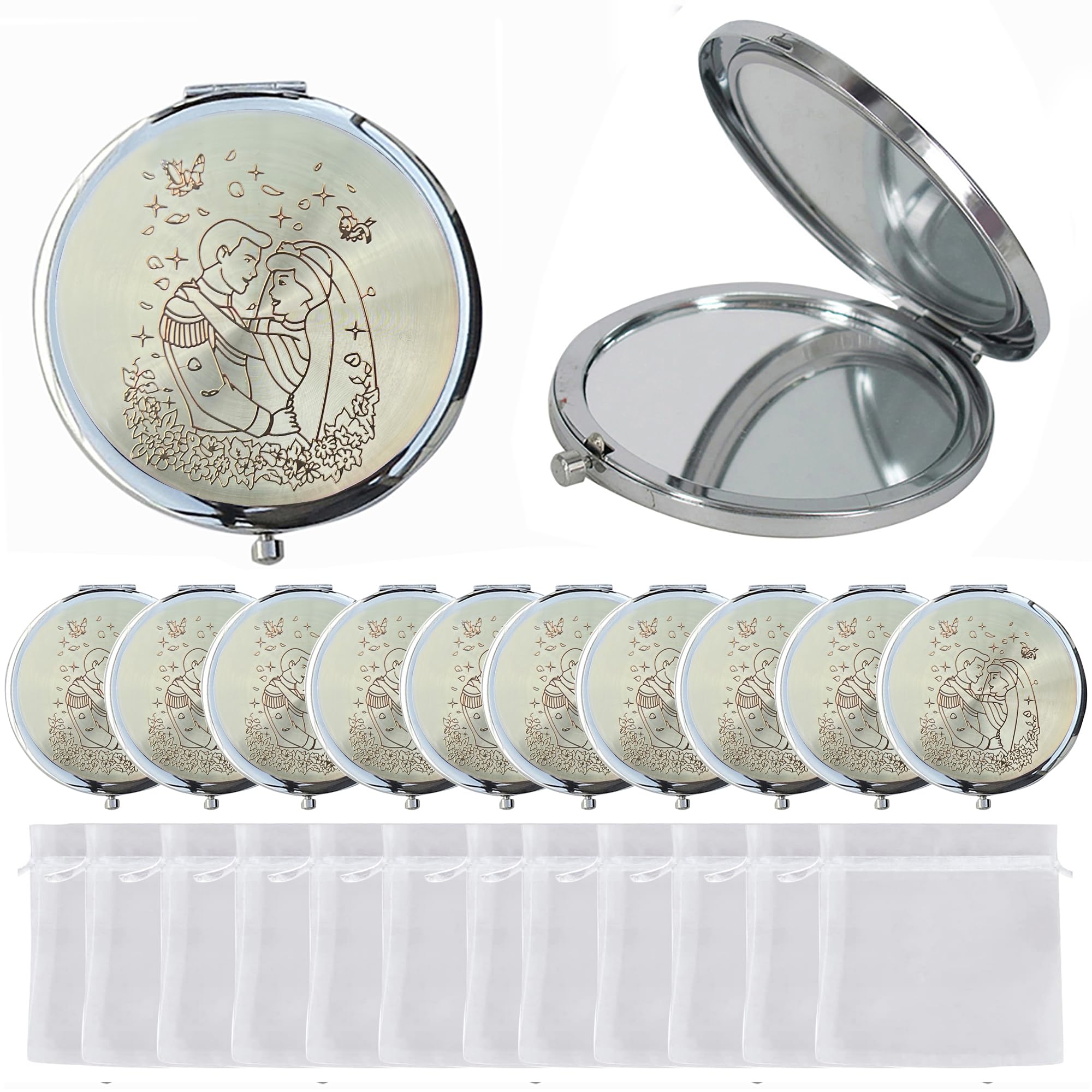 12PCS Elegant Compact Wedding Favors - Bride & Guest Gift Set with Mirror for Purse, Travel & Special Occasions