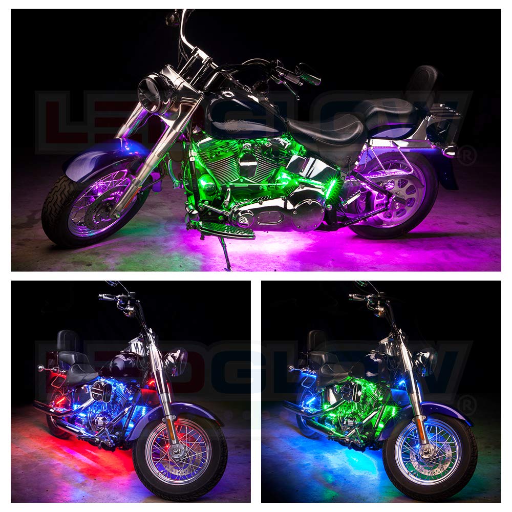 LEDGlow 26-Piece Bluetooth Motorcycle LED Lighting Kit - 16 Million Colors, Smartphone App Control, Dual Zone & Brake Light Effects, Waterproof - Perfect for Night Rides & Custom Bike Shows
