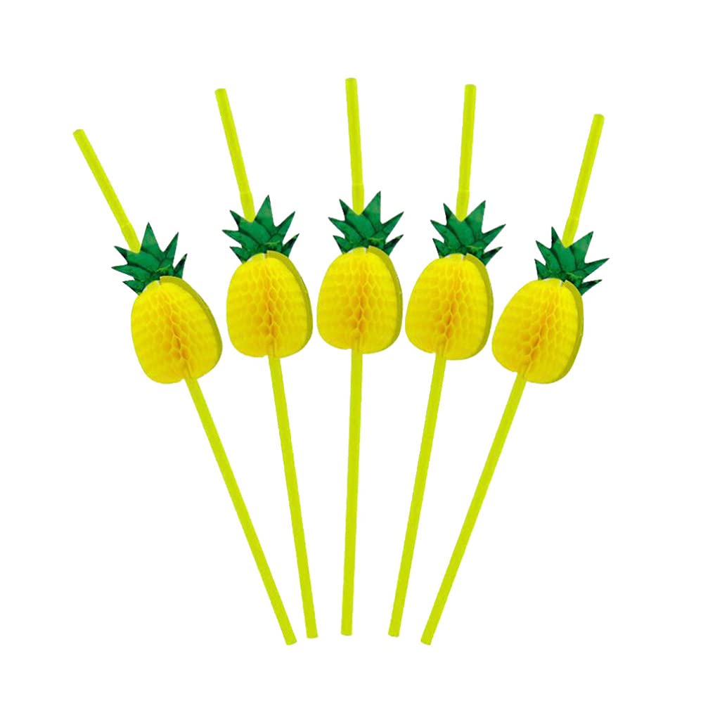 Amosfun 3D Pineapple Shaped Disposable Plastic Drinking Straws - 30Pcs Colorful Party Straws for Hawaiian Luau, Tropical Themed Events & Summer Decorations - Perfect for Cocktails, Smoothies & Beach Parties