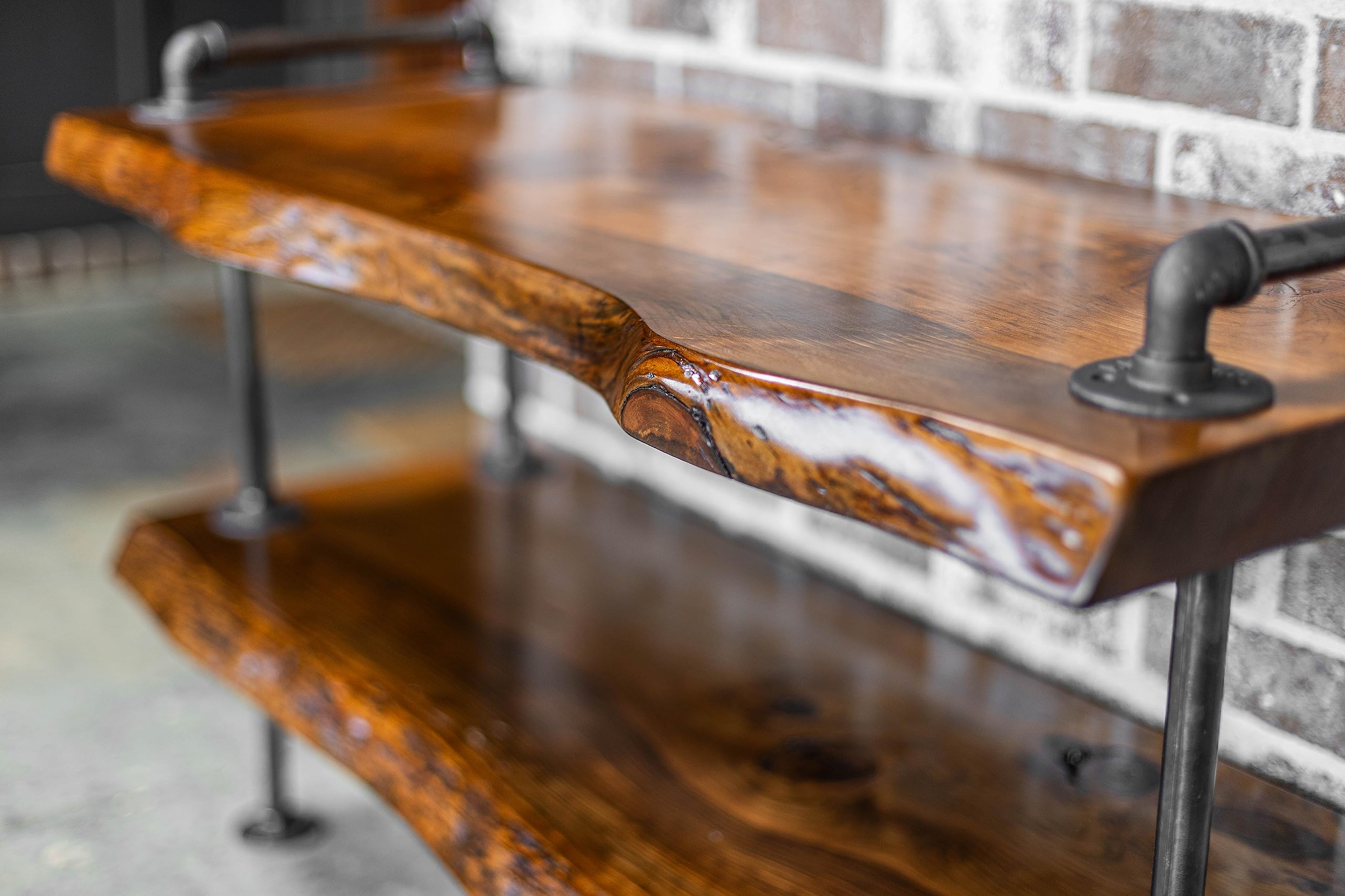 Handcrafted Southern Rustic Logwerks Industrial Pipe Live Edge TV Stand - Steampunk Entertainment Center with Honey Pine Wood | Perfect for Living Room & Man Cave Décor
