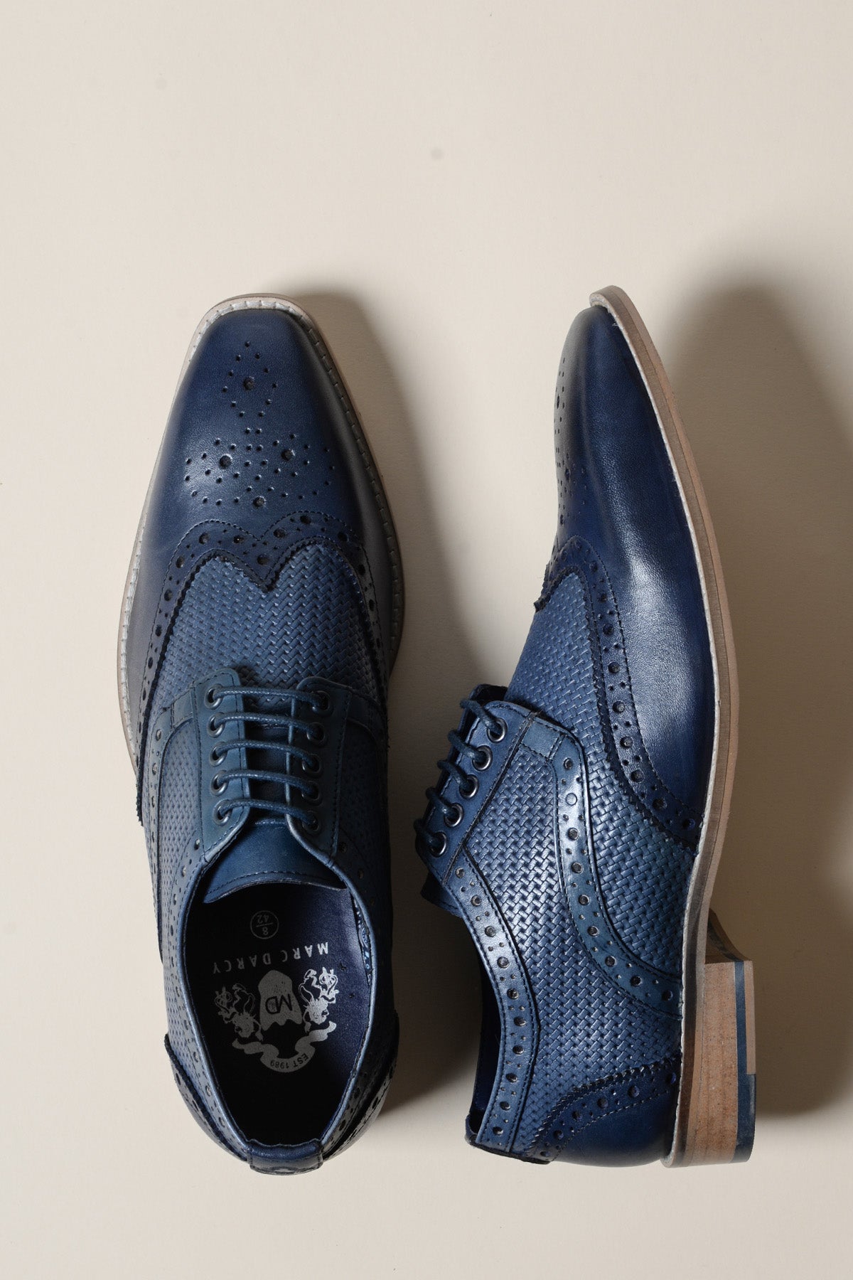 BRANDON Men's Navy Blue Genuine Leather Wingtip Brogue Dress Shoes - Classic Oxford Style for Business, Wedding & Formal Occasions