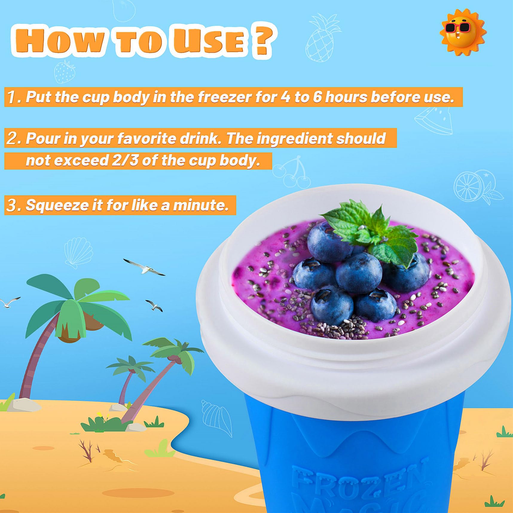 Best Slushie Maker Cup with Lid & Straw - Portable Smoothie Squeeze Cup for Kids, Friends & Family - Perfect for Milk, Juices, Ice Cream & Frozen Drinks - Great for Parties, Picnics & Summer Fun