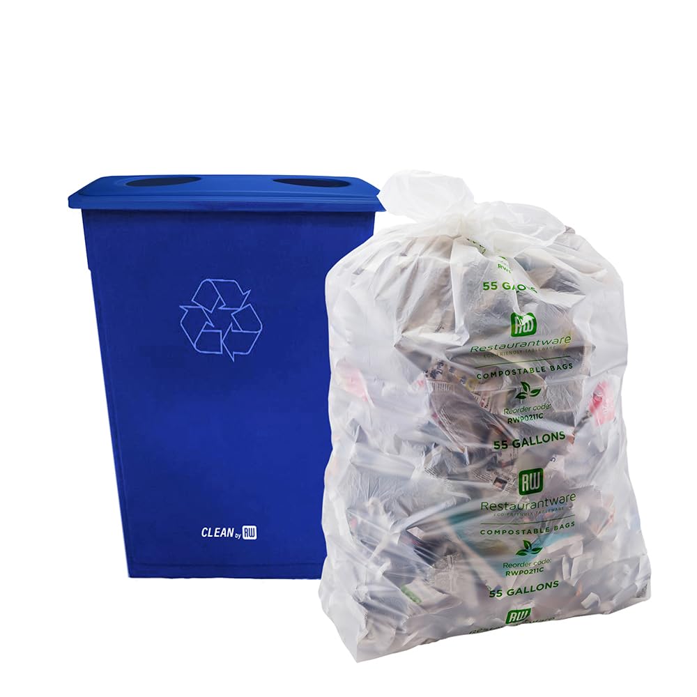 Restaurantware RW Clean 1 Recycling Can Lid - Fits 23 Gallon Trash Can with Dual Bottle/Can Openings - Heavy-Duty Blue Plastic Waste Basket Lid (Sold Separately) - Perfect for Restaurants, Offices & Eco-Friendly Recycling Stations