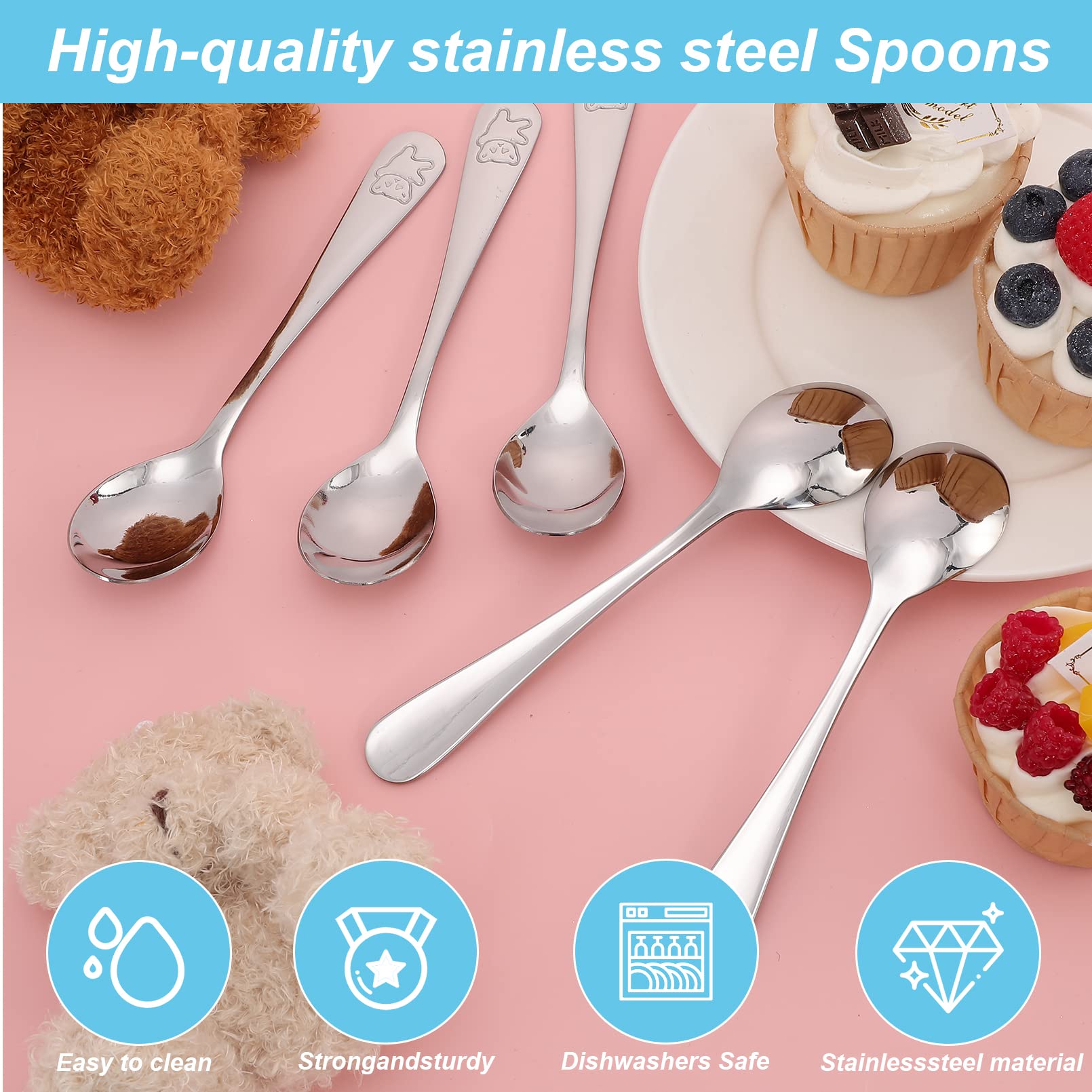 24-Piece Stainless Steel Toddler Spoons Set - 6.5 Inch Baby & Kids Safe Flatware for Self Feeding - Dishwasher Safe Utensils for Home, Daycare & Travel