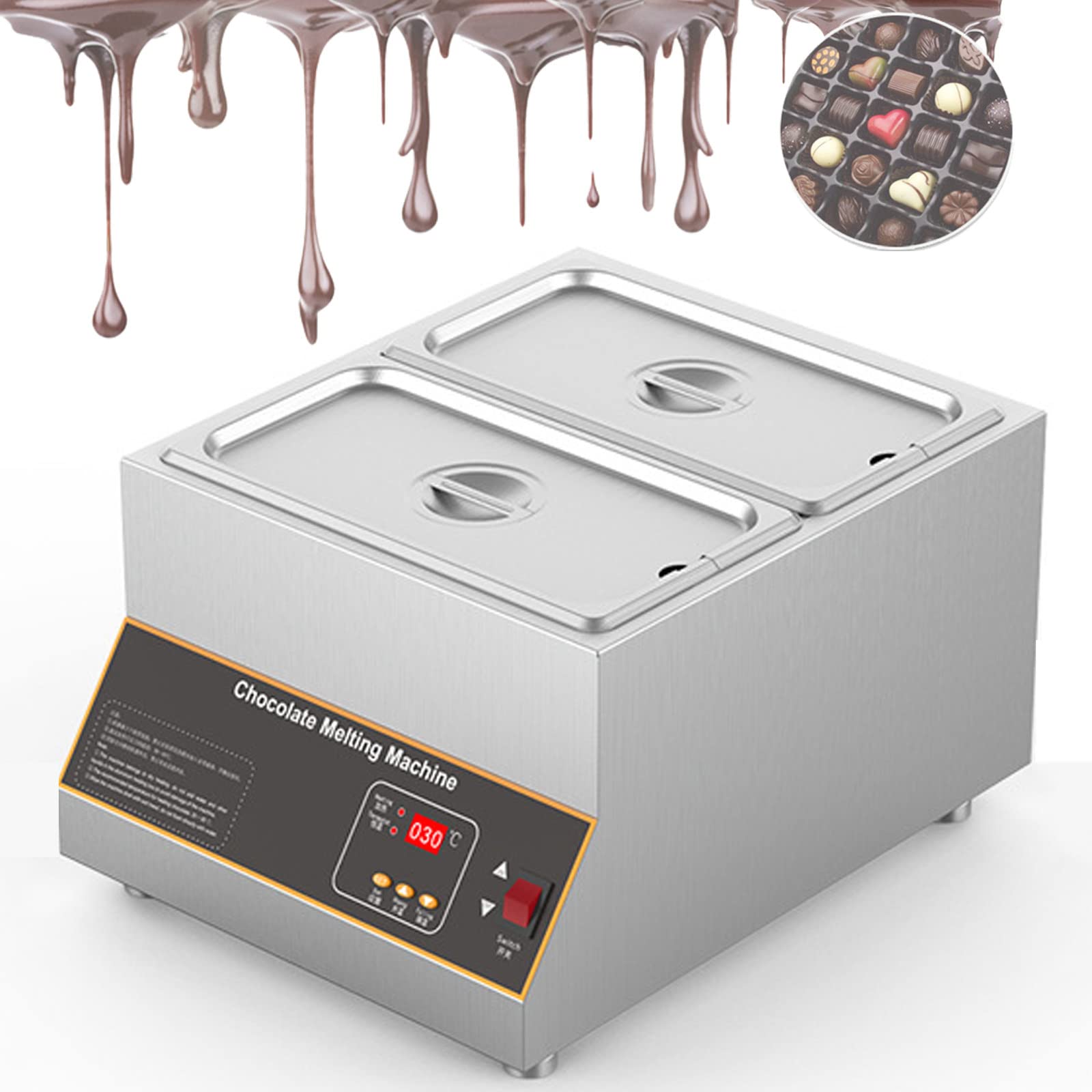 Professional 500W Digital Electric Chocolate Melting Pot - 20 Lbs Stainless Steel Chocolate Tempering Machine with Dry Burn Protection | Commercial Chocolate Warmer & Fondue Maker for Bakeries, Candy Shops & Home Use | Perfect for Chocolate Dipping, Candy Making & Dessert Preparation