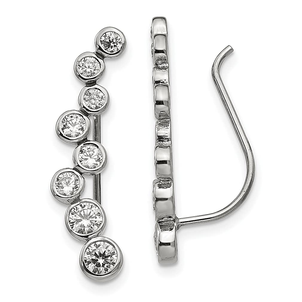 Stainless Steel Cubic Zirconia Ear Climbers - Trendy Women's Fashion Jewelry | Perfect Gift for Her | Elegant for Parties, Weddings & Everyday Wear