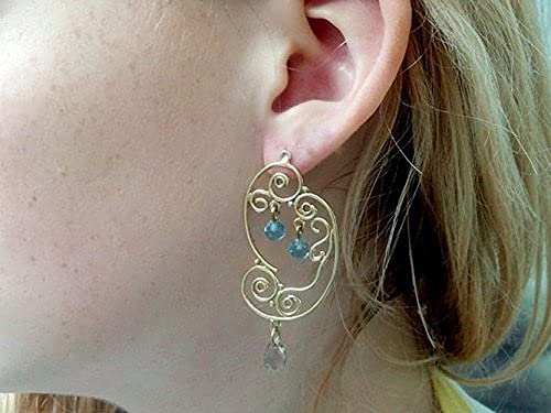 Blue Topaz & Smoky Quartz Vintage Dangle Earrings – Elegant Chandelier Bridal Jewelry for Weddings & Special Occasions