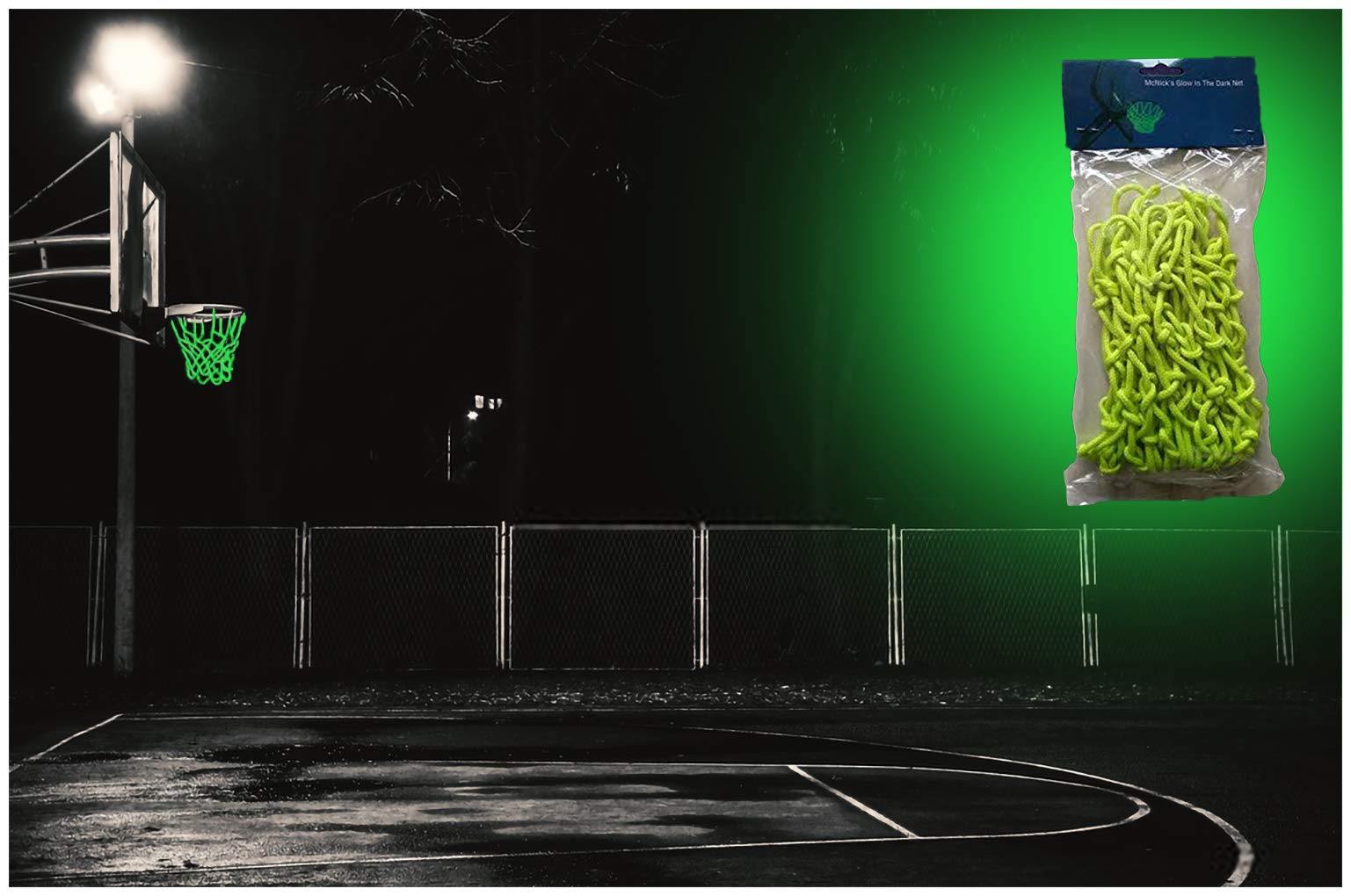 Glow in The Dark Basketball Net - Solar Powered LED Lighted Hoop for Night Play - Outdoor Basketball Goal Replacement Net - Perfect for Backyard, Driveway & Nighttime Basketball Games
