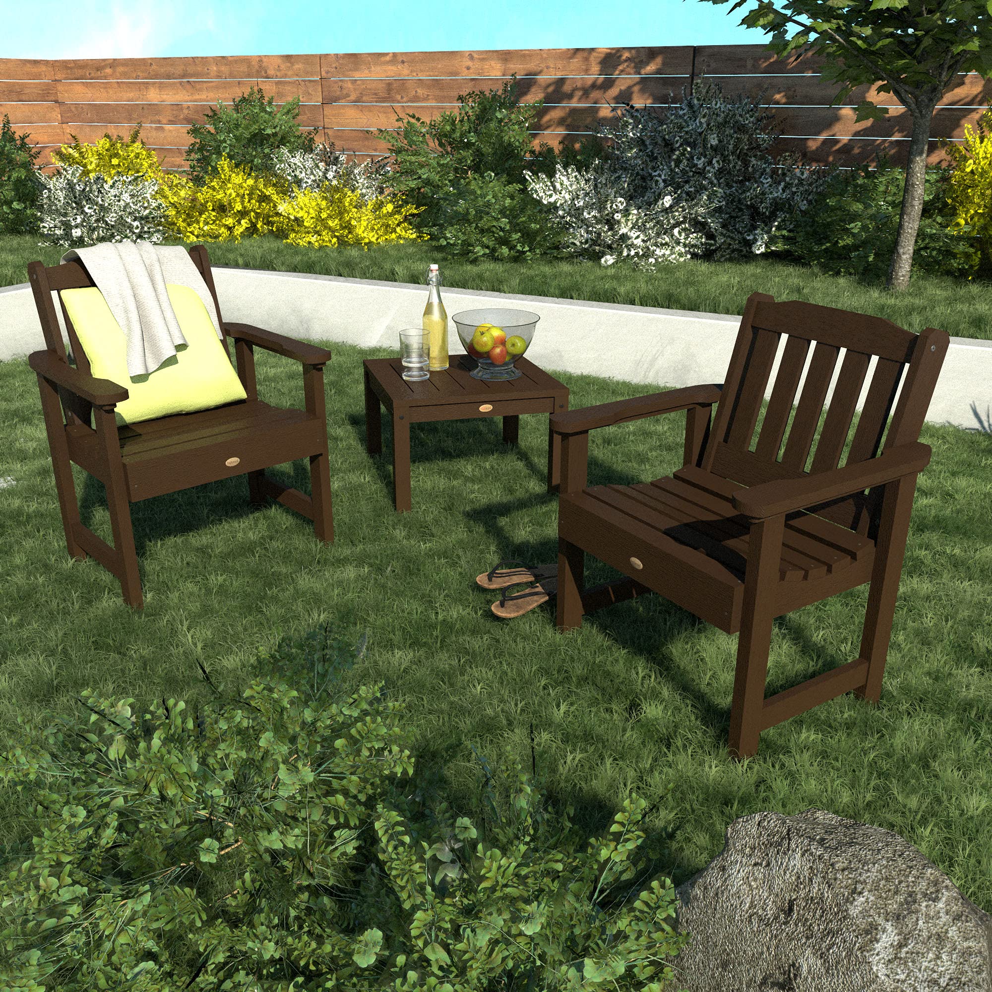 Highwood Lehigh 2-Piece Garden Chair Set with Square Side Table - Weather-Resistant Acorn Finish Patio Furniture for Outdoor Dining & Backyard Relaxation