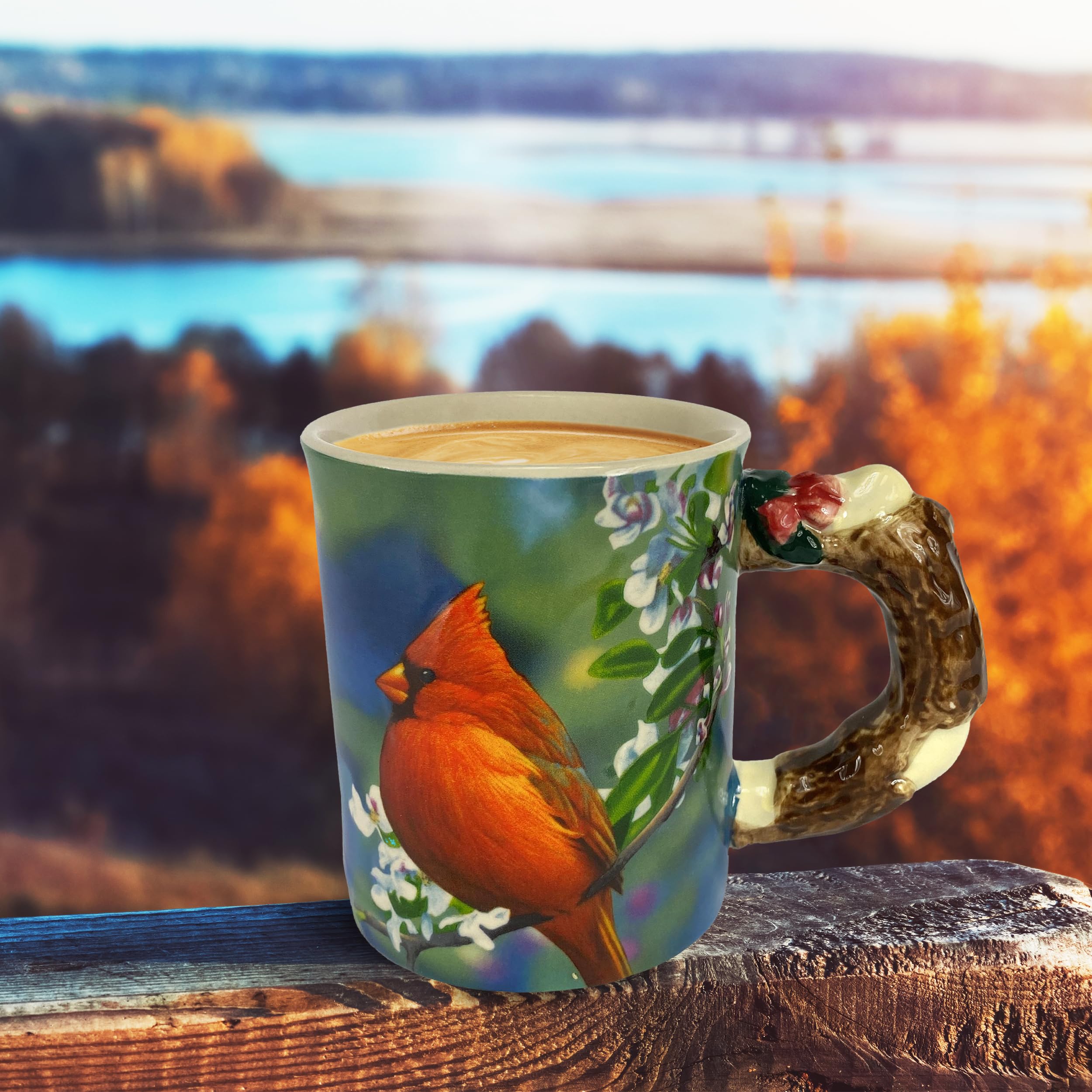 Rivers Edge Products 15oz 3D Ceramic Coffee Mug with Handle - Premium Espresso & Tea Cup for Home, Office, Gift - Perfect for Coffee, Latte, Cappuccino & Hot Beverages