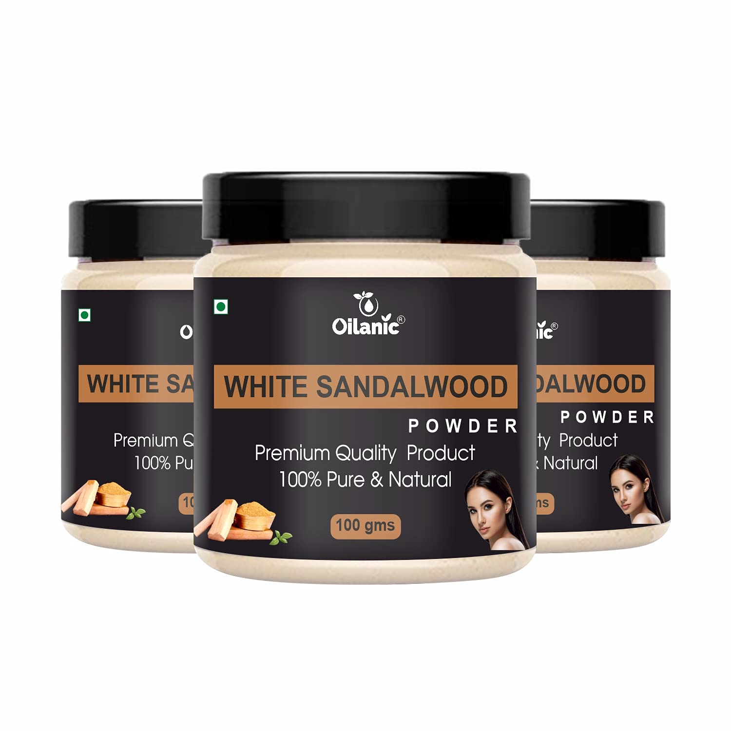 Oilanic 100% Pure Natural White Sandalwood Powder for Skin & Hair Care - 3 Pack (300g) | DIY Face Masks, Aromatherapy & Ayurvedic Beauty Treatments