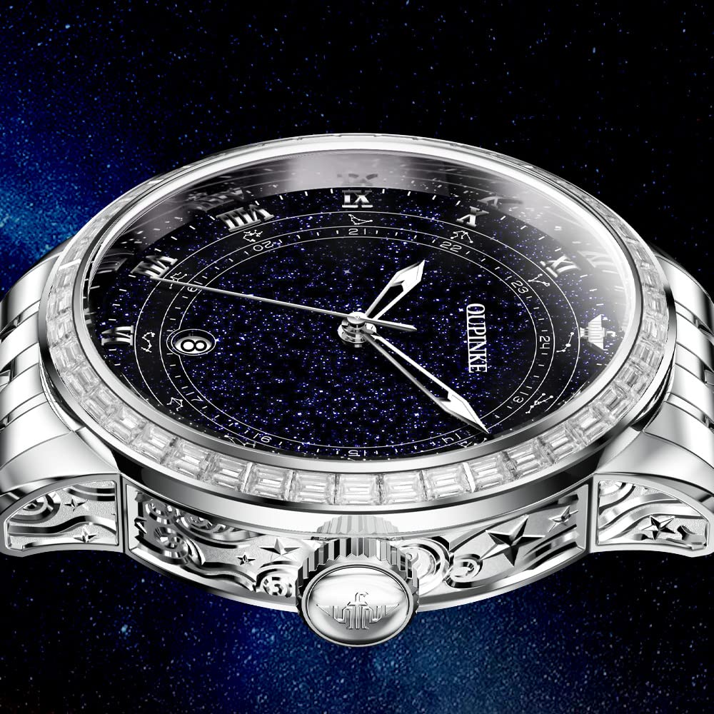 Premium Automatic Watches for Men - Luxury Starry Sky Design, Mechanical Movement, Waterproof, Date Display, Luminous Hands, Sapphire Crystal, Tungsten Steel Band - Perfect for Business, Formal Events & Gift Giving