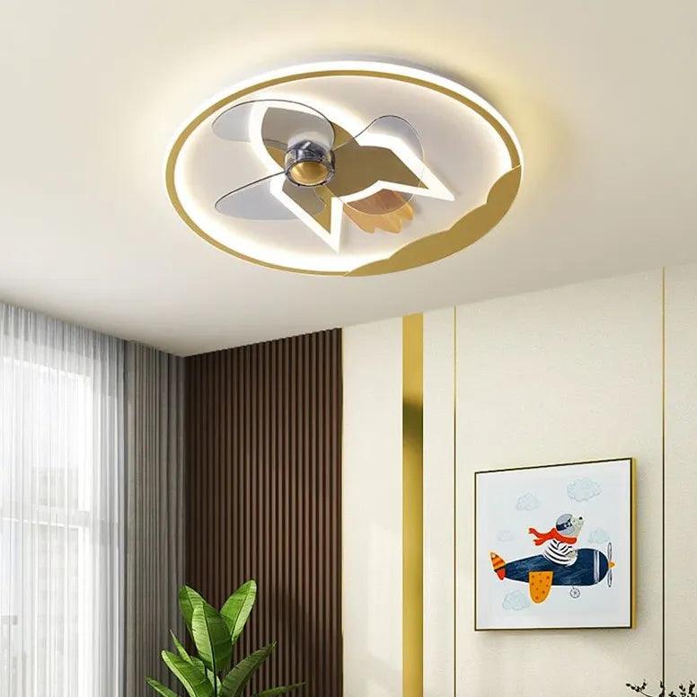 Modern Round Ceiling Fan with LED Light - Quiet & Energy Efficient for Bedroom, Living Room, and Office
