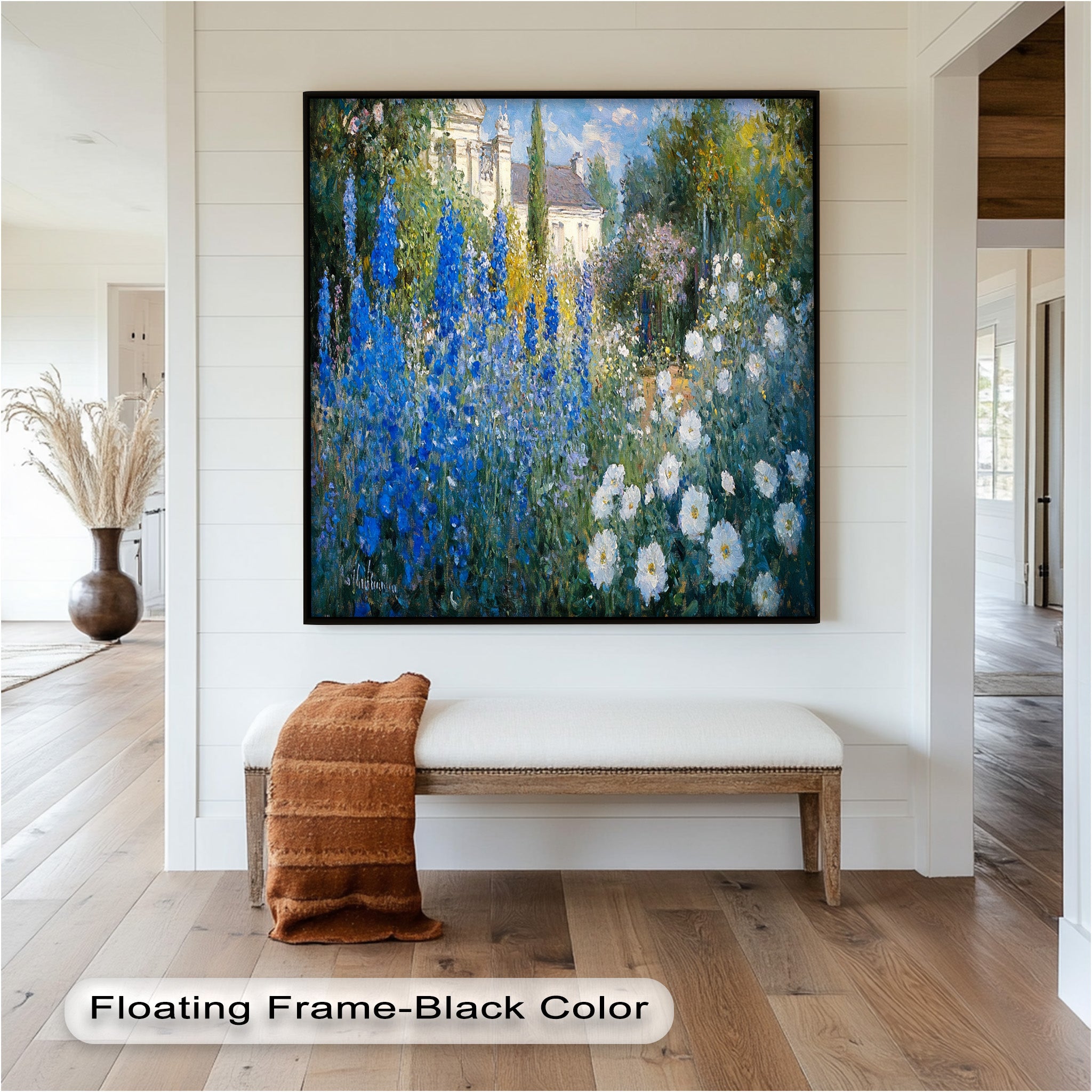 Blue Delphinium Impressionist Oil Painting - Handmade Floral Wall Art for Living Room, Bedroom & Office Decor