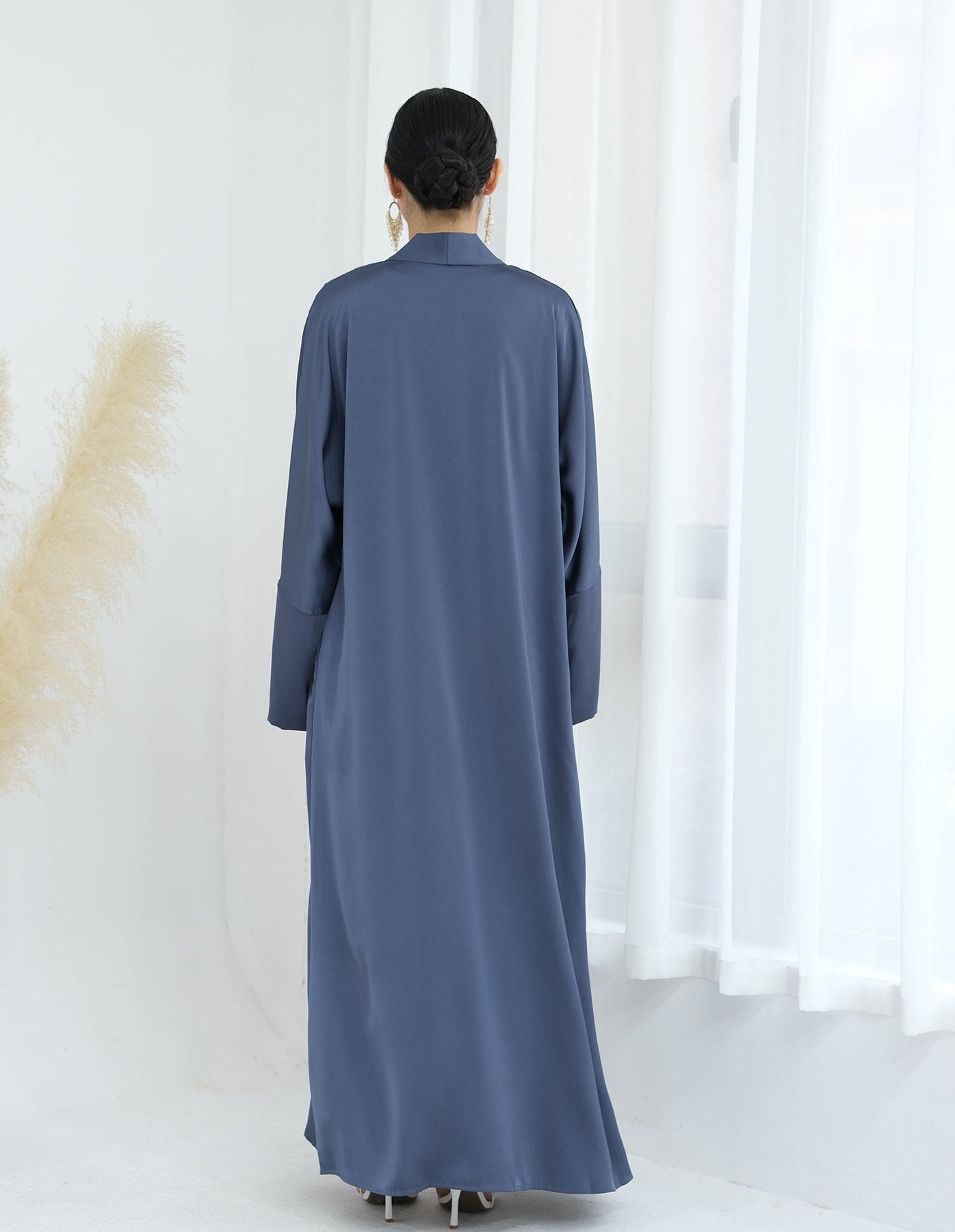 Lavinia Satin Open Abaya Denim - Elegant Muslim Prayer Dress for Women | Perfect for Prayer, Mosque, and Special Occasions