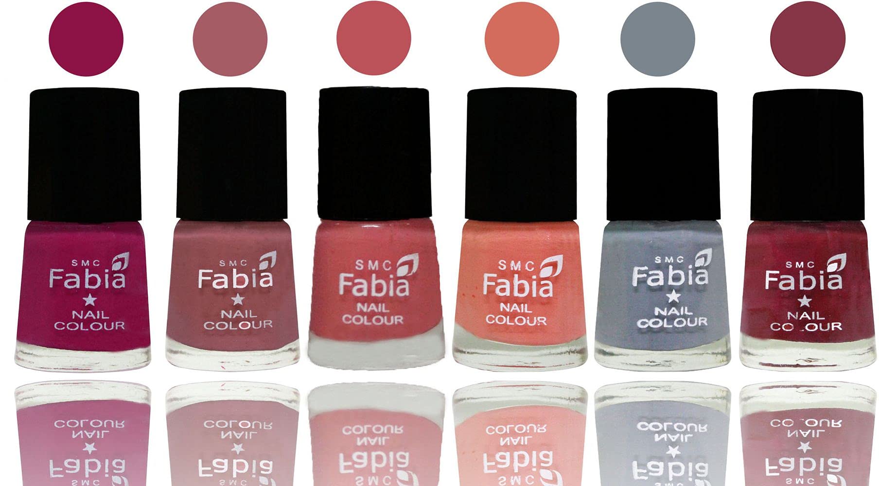 SMC Fabia Shine Bright Glossy Nail Polish Set - 6 Vibrant Colors (02758) for Manicure, Pedicure & Nail Art | Long-Lasting & High Shine Finish