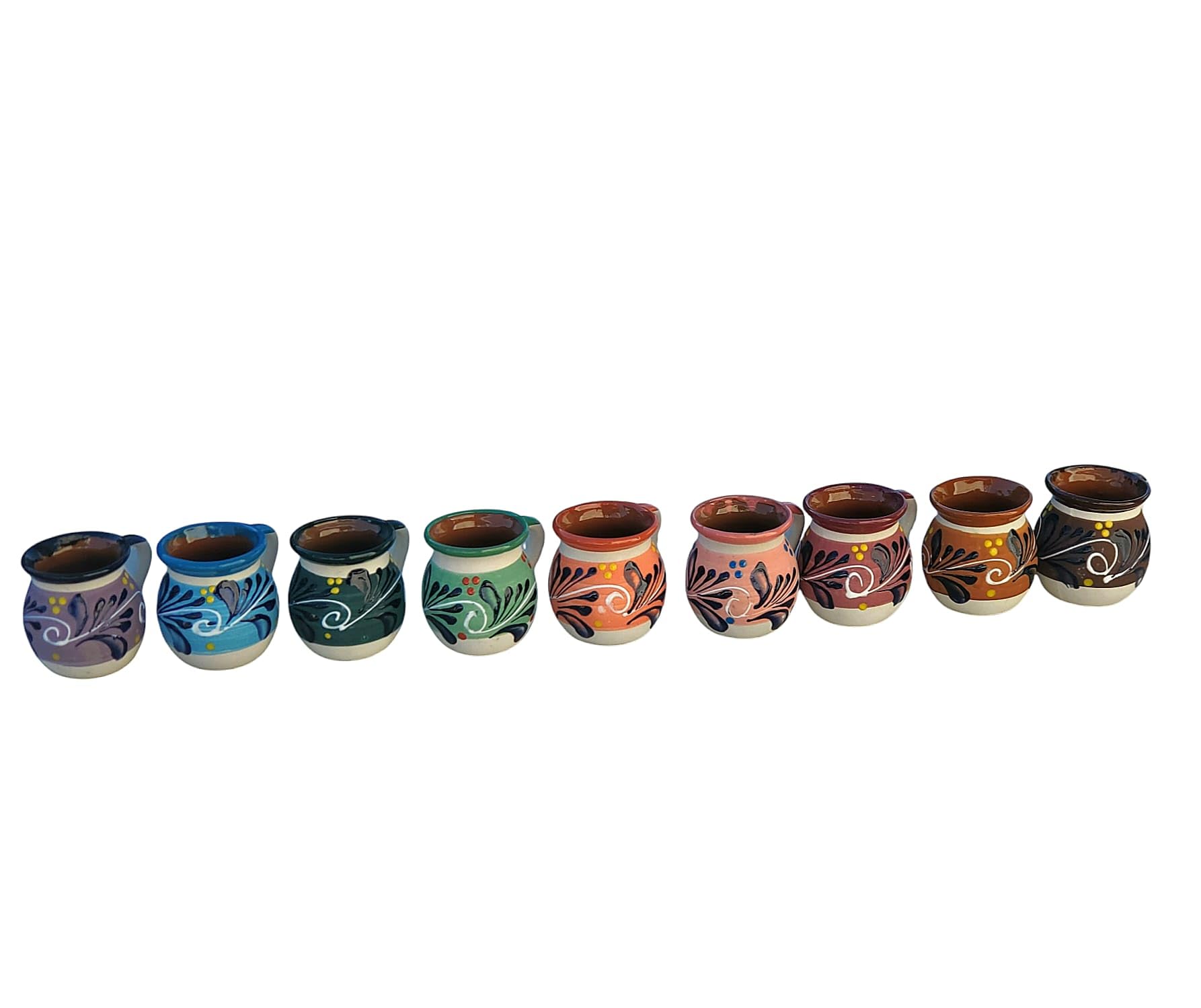 Hand-Painted Mexican Clay Mugs - Floral Ceramic Coffee Cups - Artisanal Handmade Talavera Jarritos (Single, Brown & Yellow) - Perfect for Coffee, Tea & Home Decor