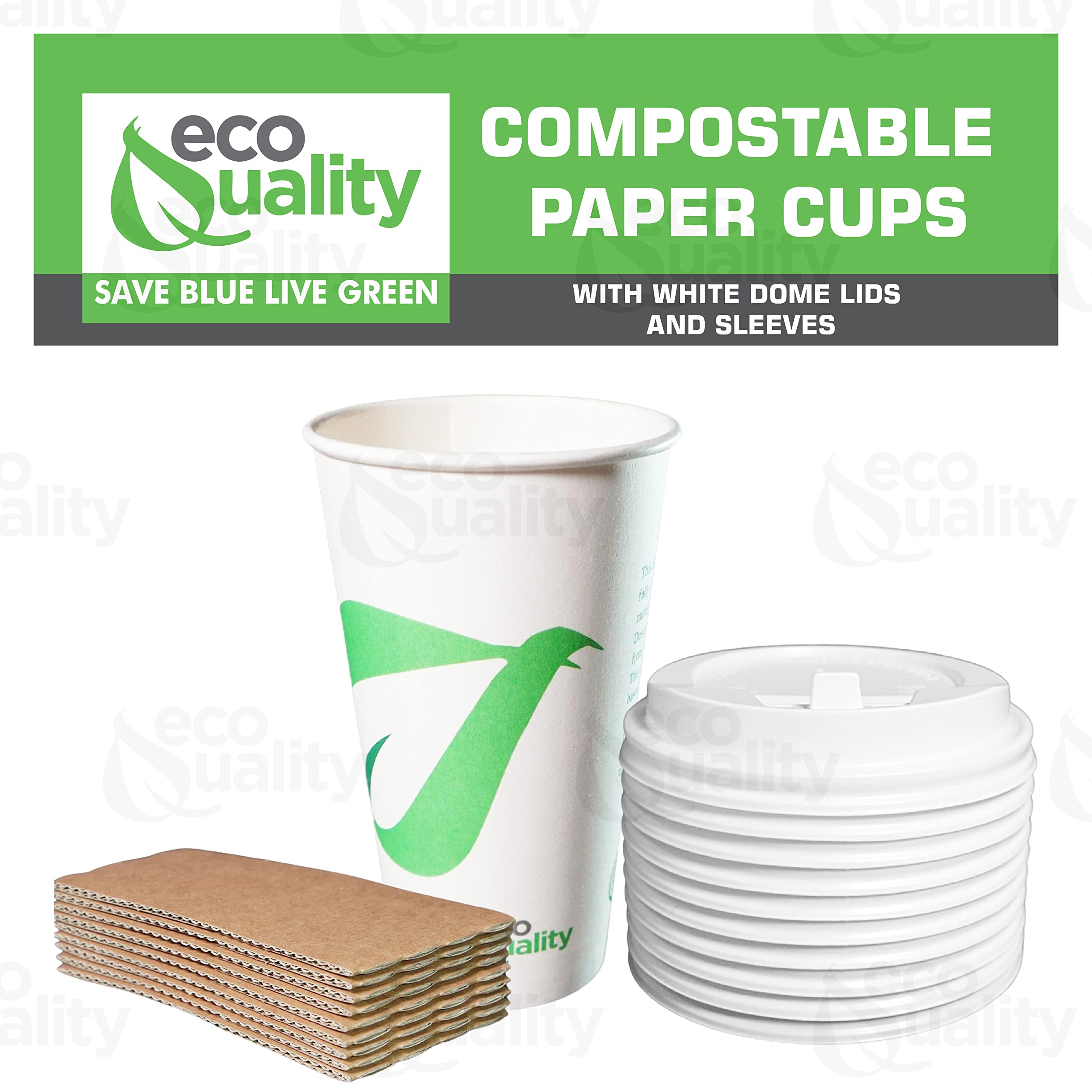 20 oz Biodegradable Compostable Paper Coffee Cups with White Dome Lids & Sleeves - PLA Lined Eco-Friendly Disposable Hot/Cold Drink Cups (250 Pack) - Perfect for Coffee Shops, Offices, Parties and Events
