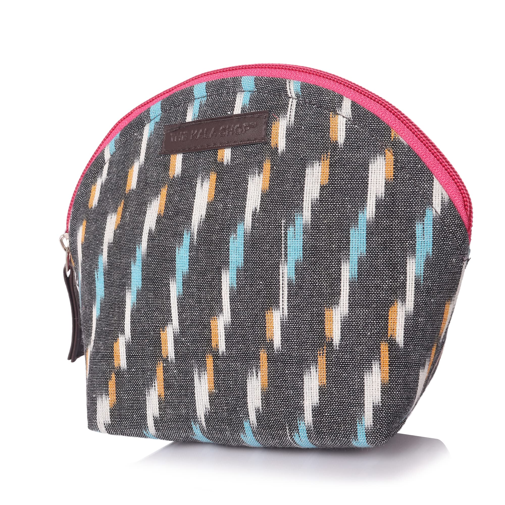 Vibrant Multi-Color Grey Ikat Makeup Bag - Waterproof Cosmetic Organizer for Travel, Gym & Daily Essentials Storage