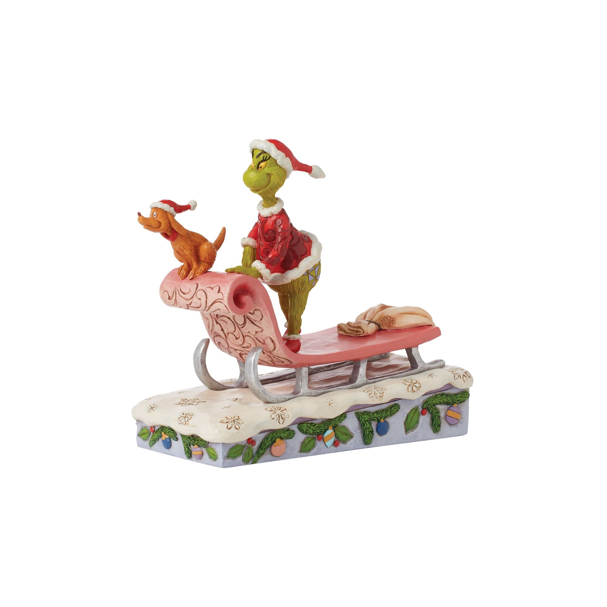 Grinch and Max on Sled Christmas Decor - Festive Holiday Home Decor for Xmas Tree, Mantel & Winter Wonderland Displays