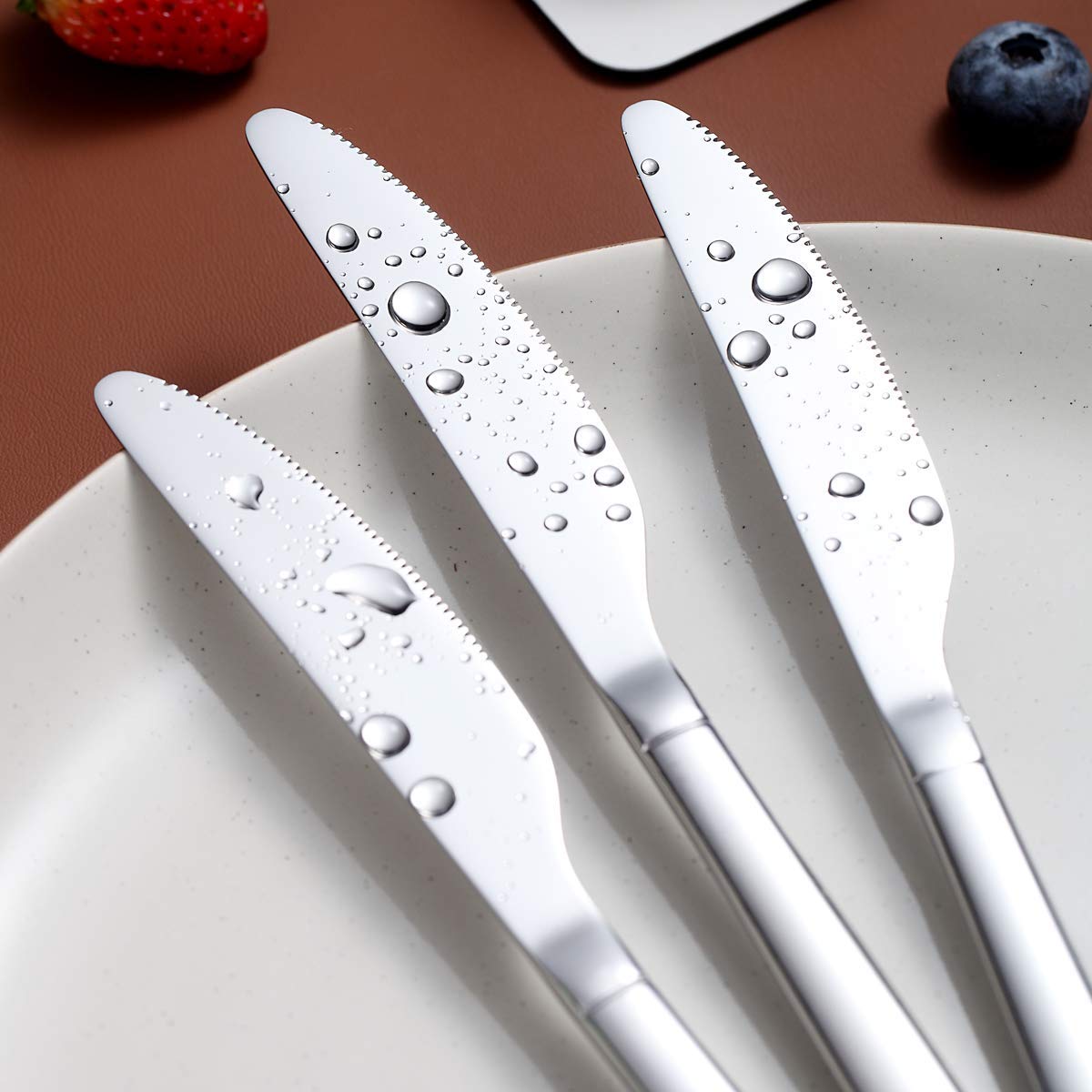 Berglander 12-Piece Stainless Steel Dinner Knife Set - Modern Shiny Butter & Table Knives | Dishwasher Safe | Perfect for Formal Dining, Restaurant Use & Home Entertaining