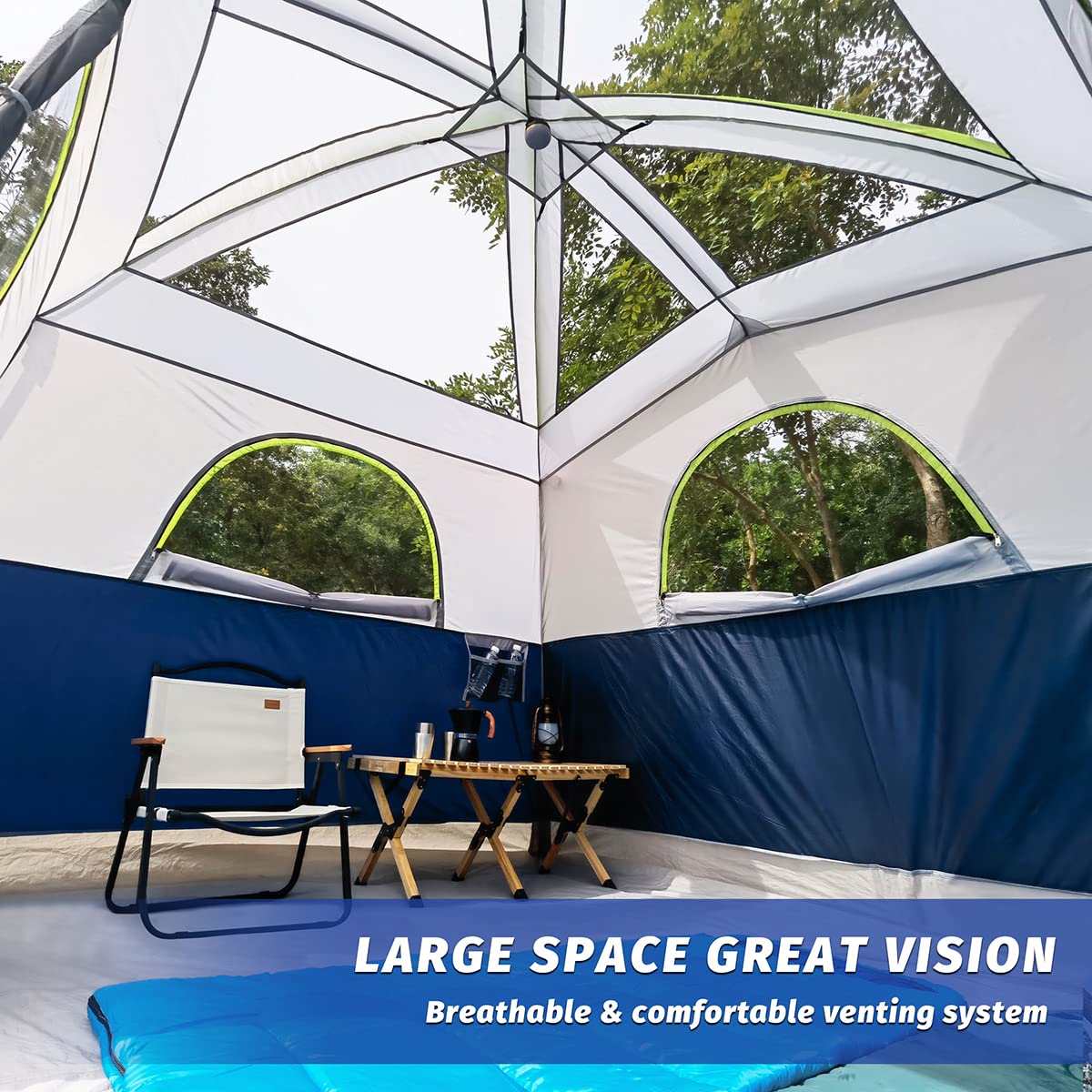 UNP 6-Person Waterproof Windproof Family Camping Tent - Double Layer, Easy Setup with 1 Mesh Door & 5 Large Windows (10'x9'x78