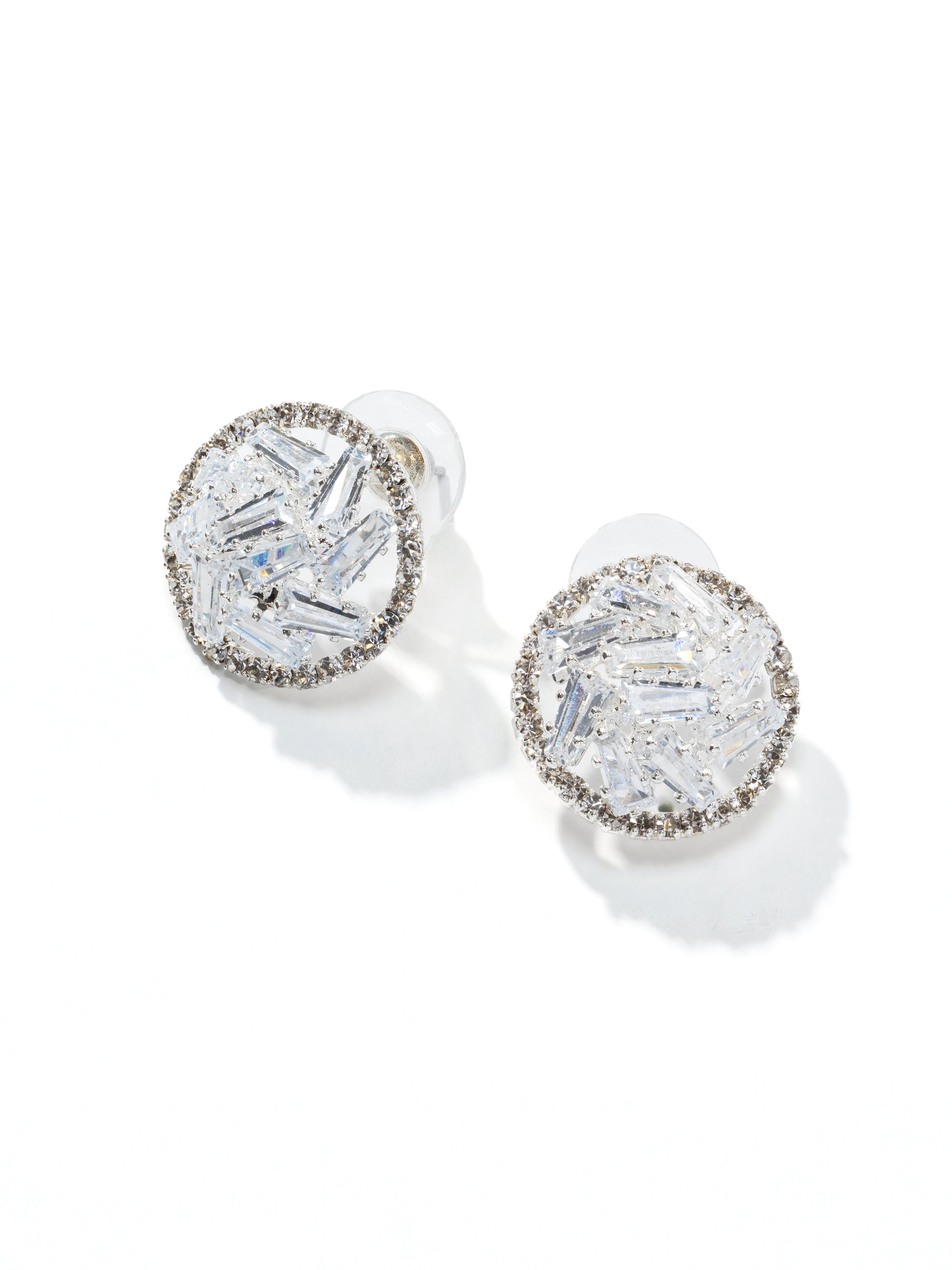 Gem Embellished Button Earrings - Elegant Gold/Silver Fashion Jewelry for Women - Perfect for Parties, Weddings & Everyday Wear