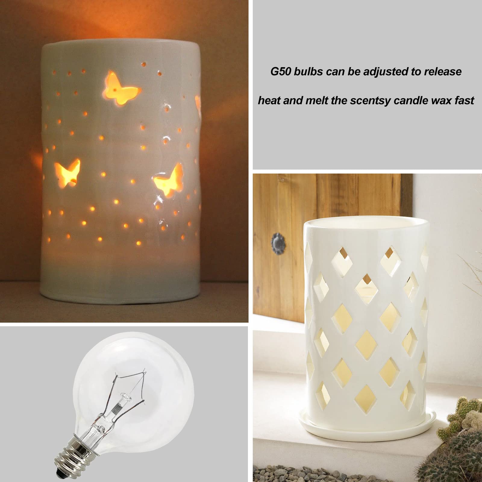 6 Pack G50 25W E12 Base Wax Warmer Bulbs - Clear G16.5 Globe Light Bulbs for Full Size Scentsy Warmers & Candle Wax Warmers | 120V Long Lifespan Bulbs | Perfect for Home Aromatherapy, Spa Relaxation & Holiday Decorations